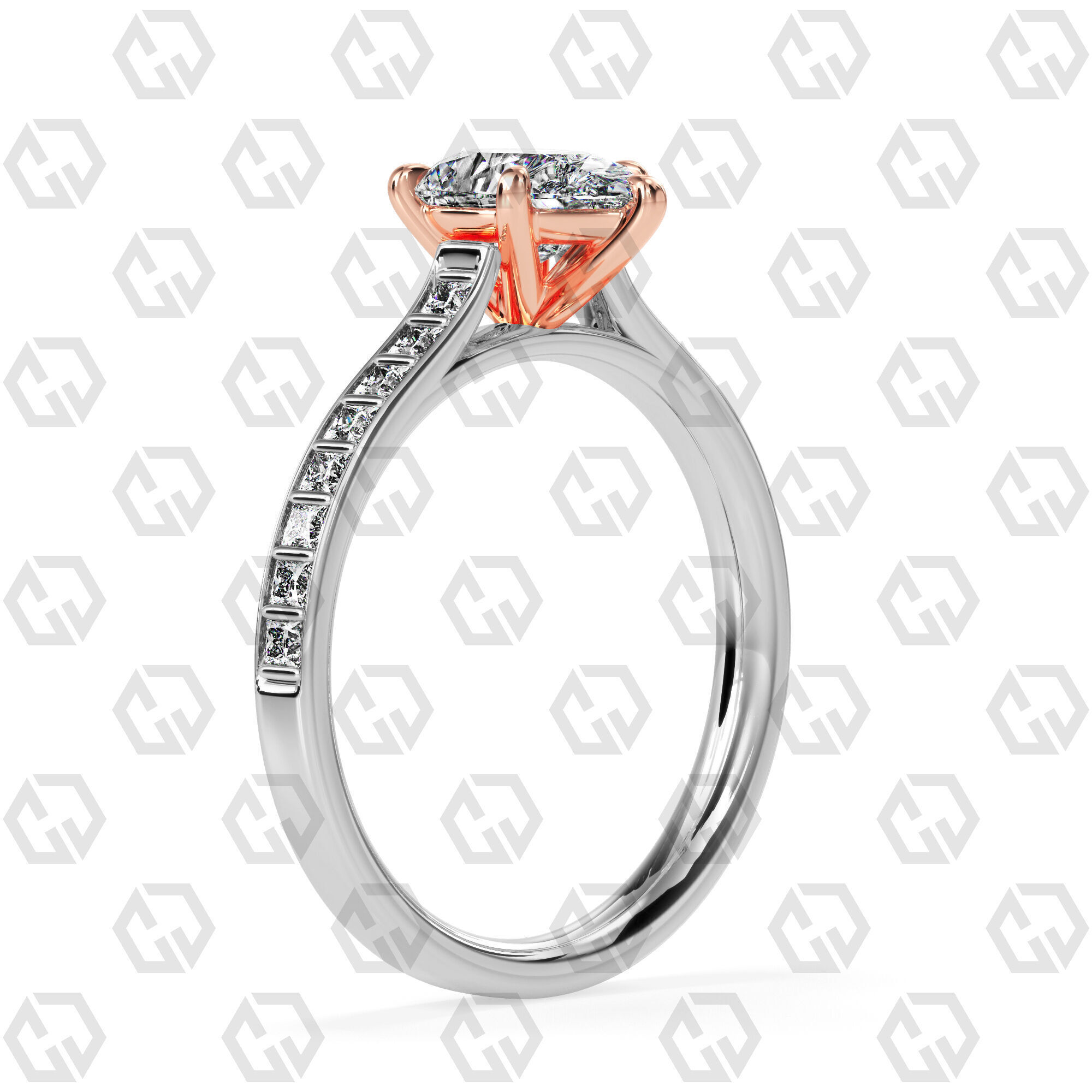 Ring 77 Pear Shape and princess on shanks with Gems 3D print model_2