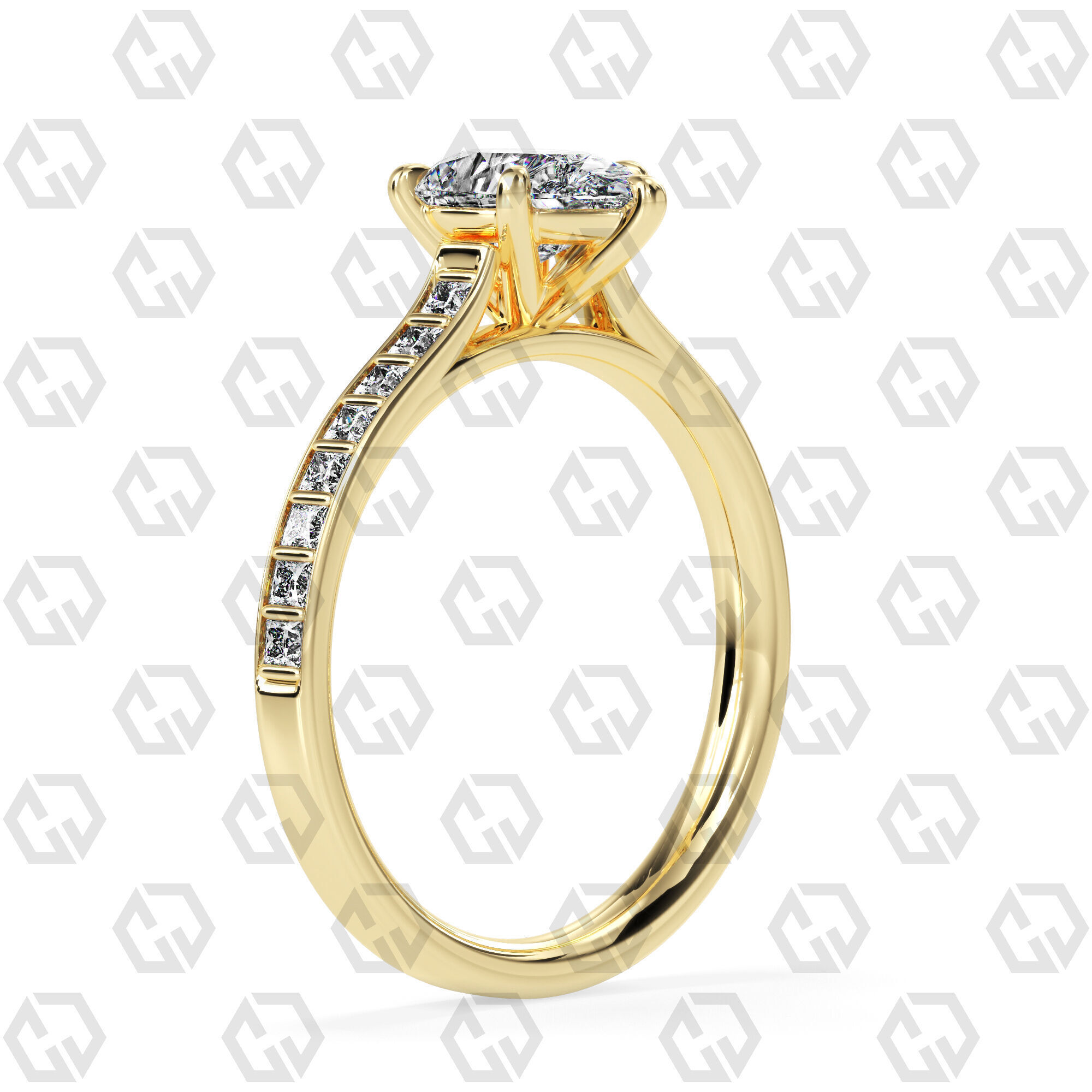 Ring 77 Pear Shape and princess on shanks with Gems 3D print model_12