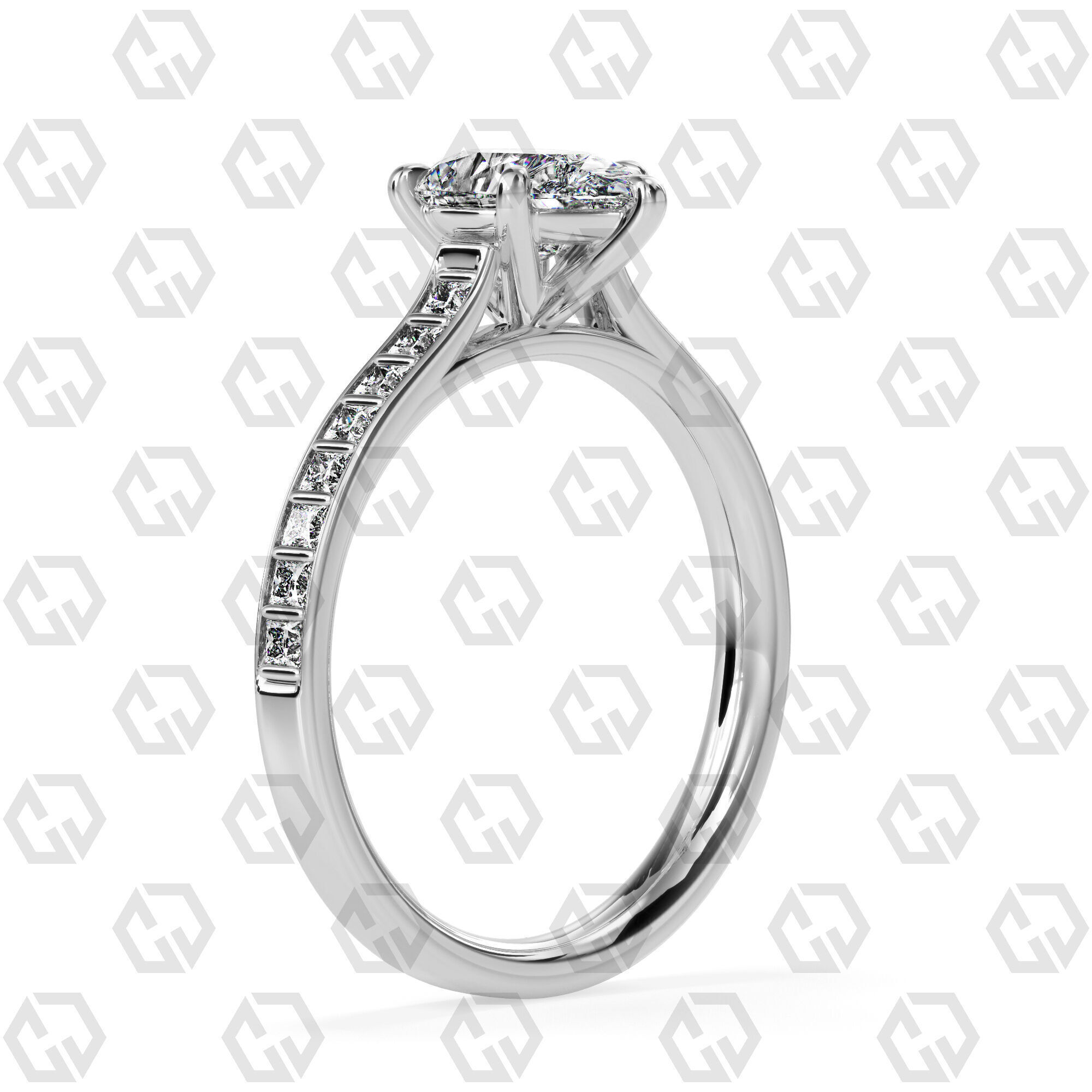 Ring 77 Pear Shape and princess on shanks with Gems 3D print model_6