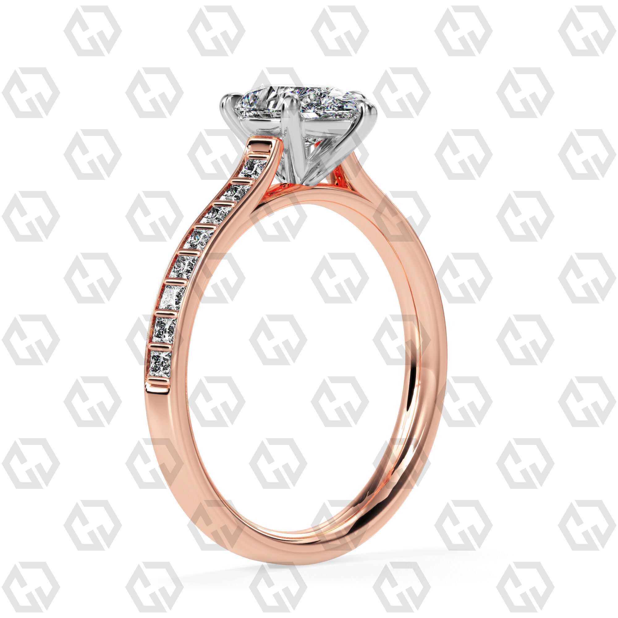 Ring 77 Pear Shape and princess on shanks with Gems 3D print model_4