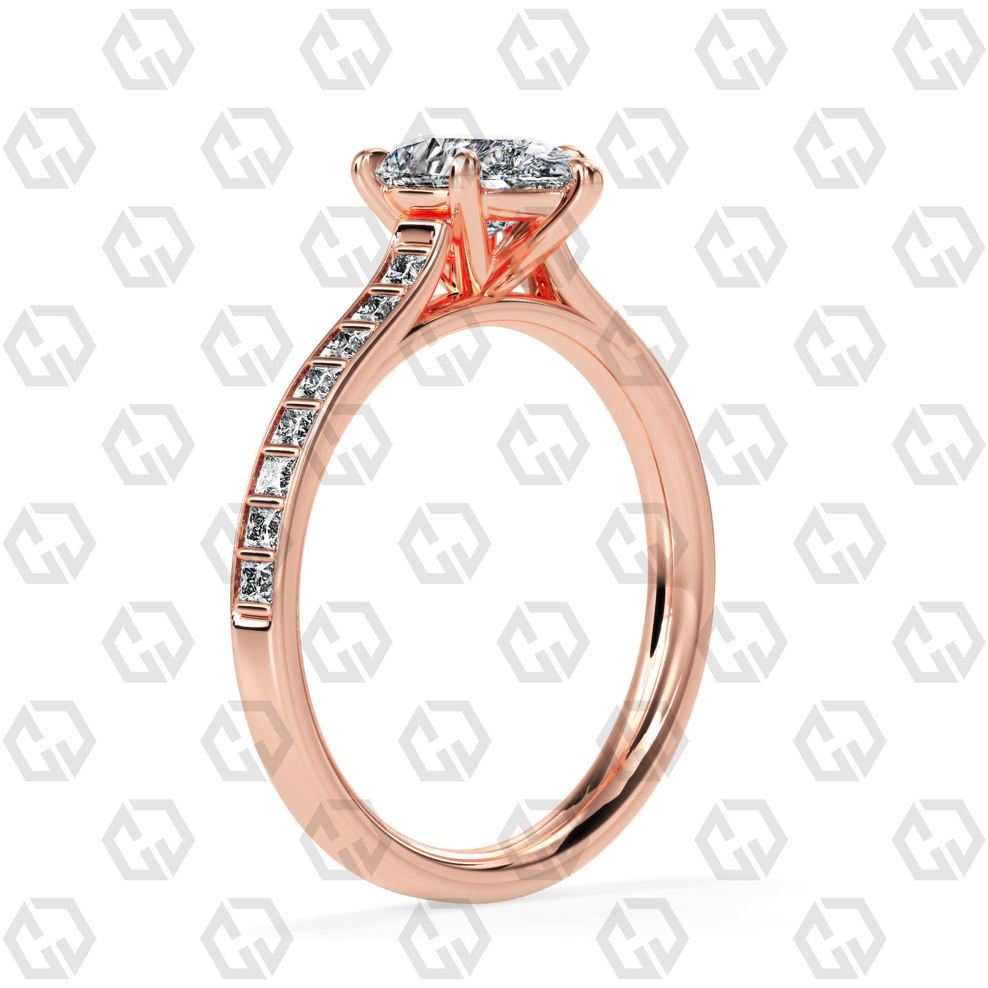 Ring 77 Pear Shape and princess on shanks with Gems 3D print model_1