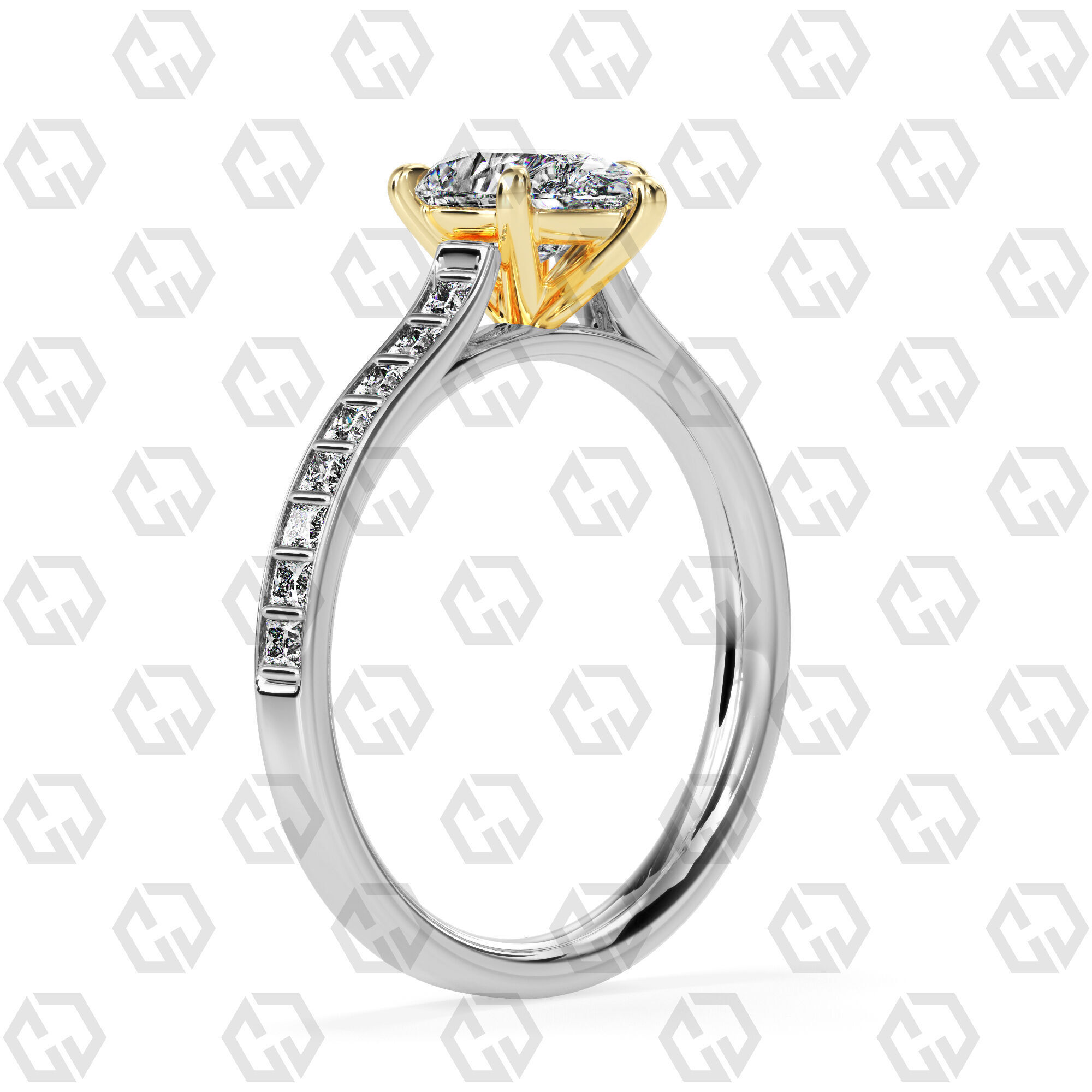 Ring 77 Pear Shape and princess on shanks with Gems 3D print model_10