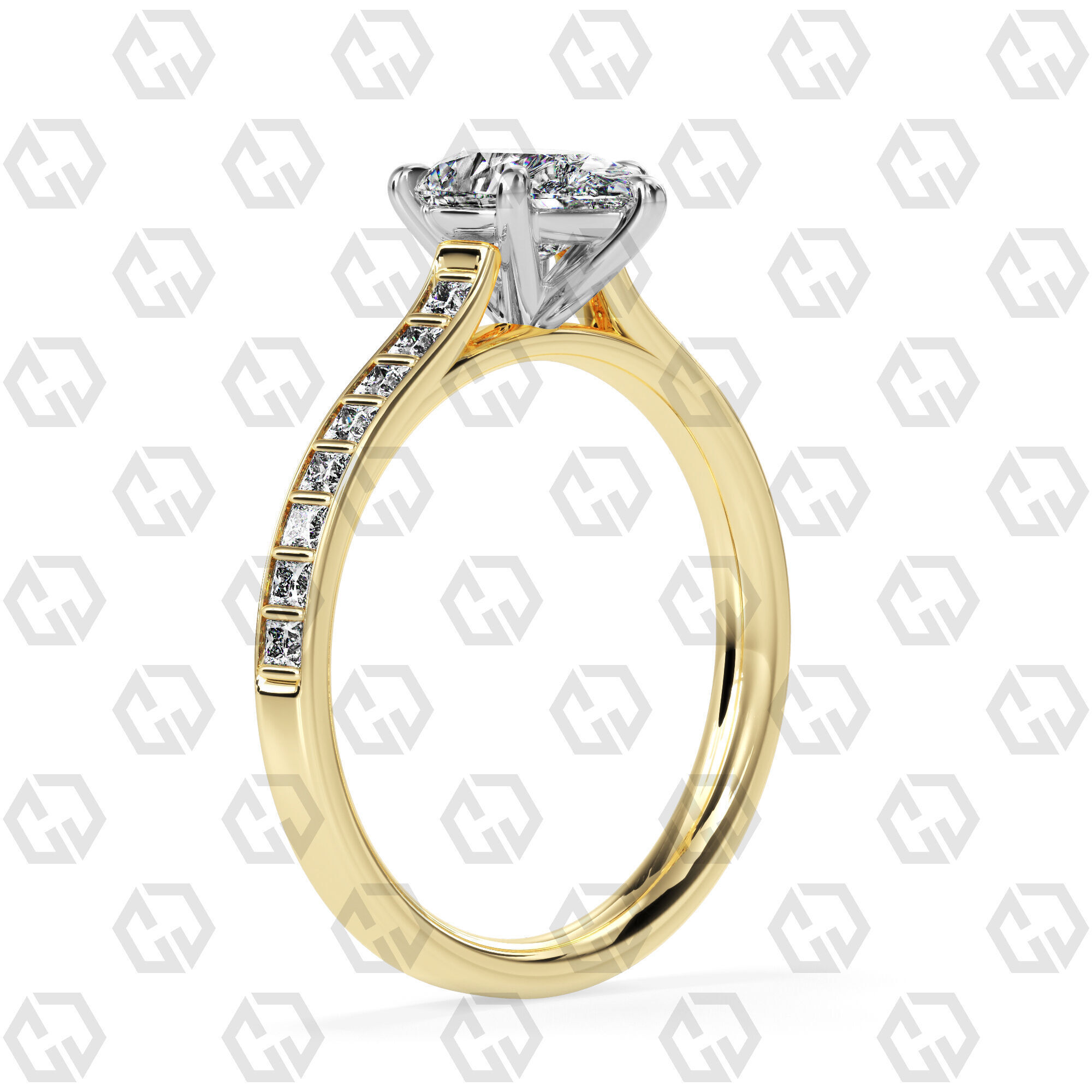 Ring 77 Pear Shape and princess on shanks with Gems 3D print model_8