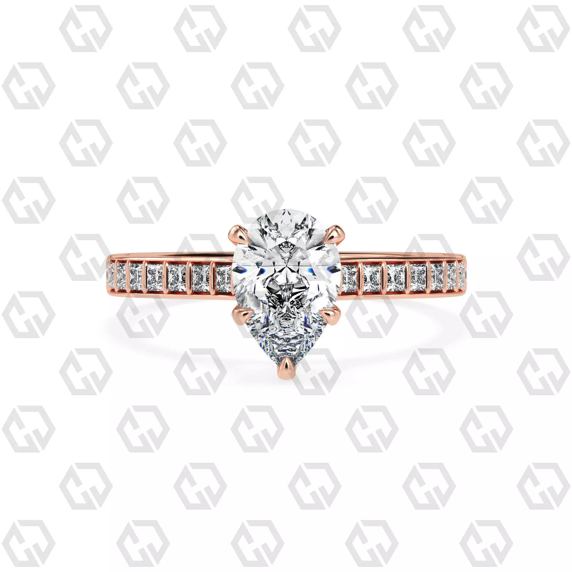 Ring 77 Pear Shape and princess on shanks with Gems 3D print model_0