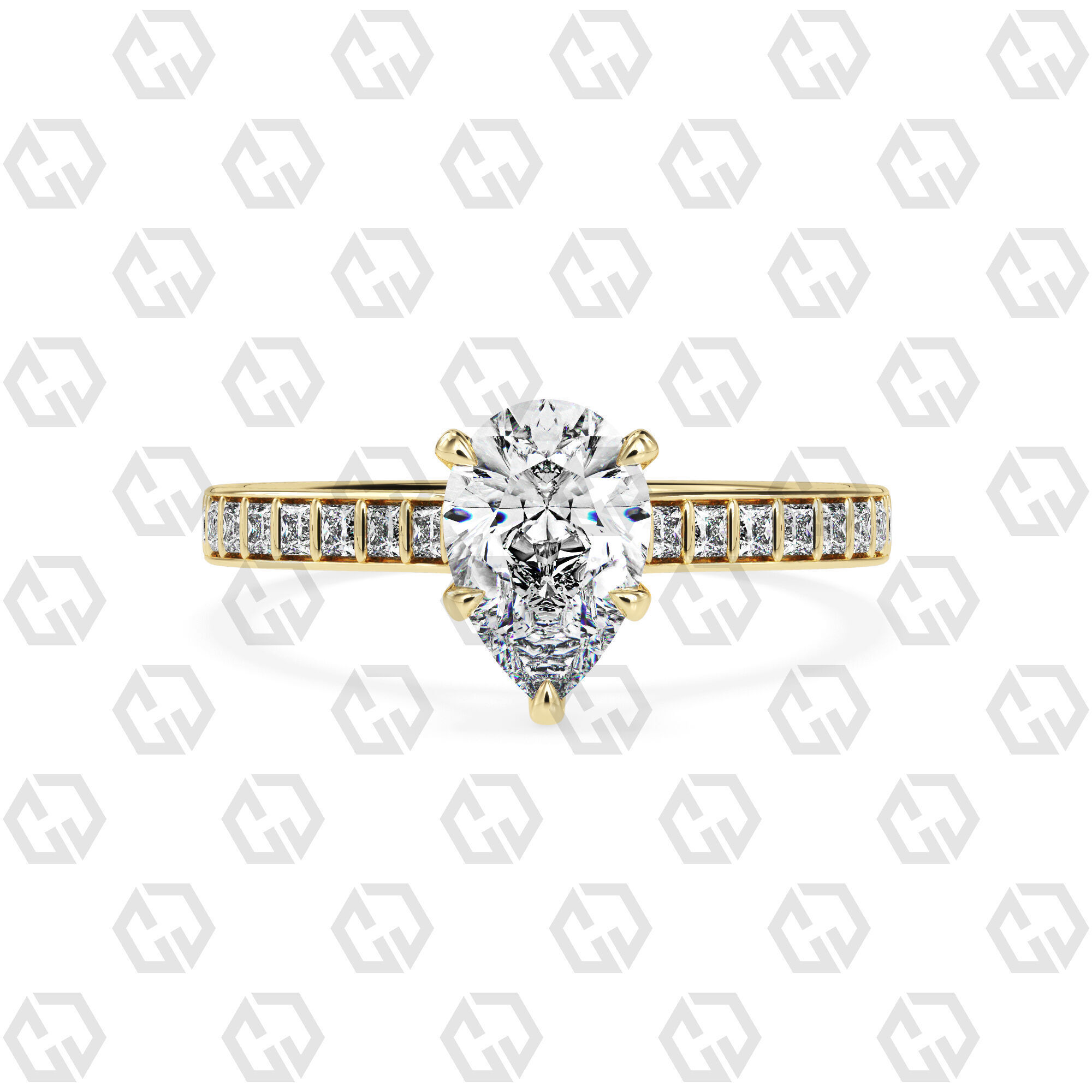 Ring 77 Pear Shape and princess on shanks with Gems 3D print model_13