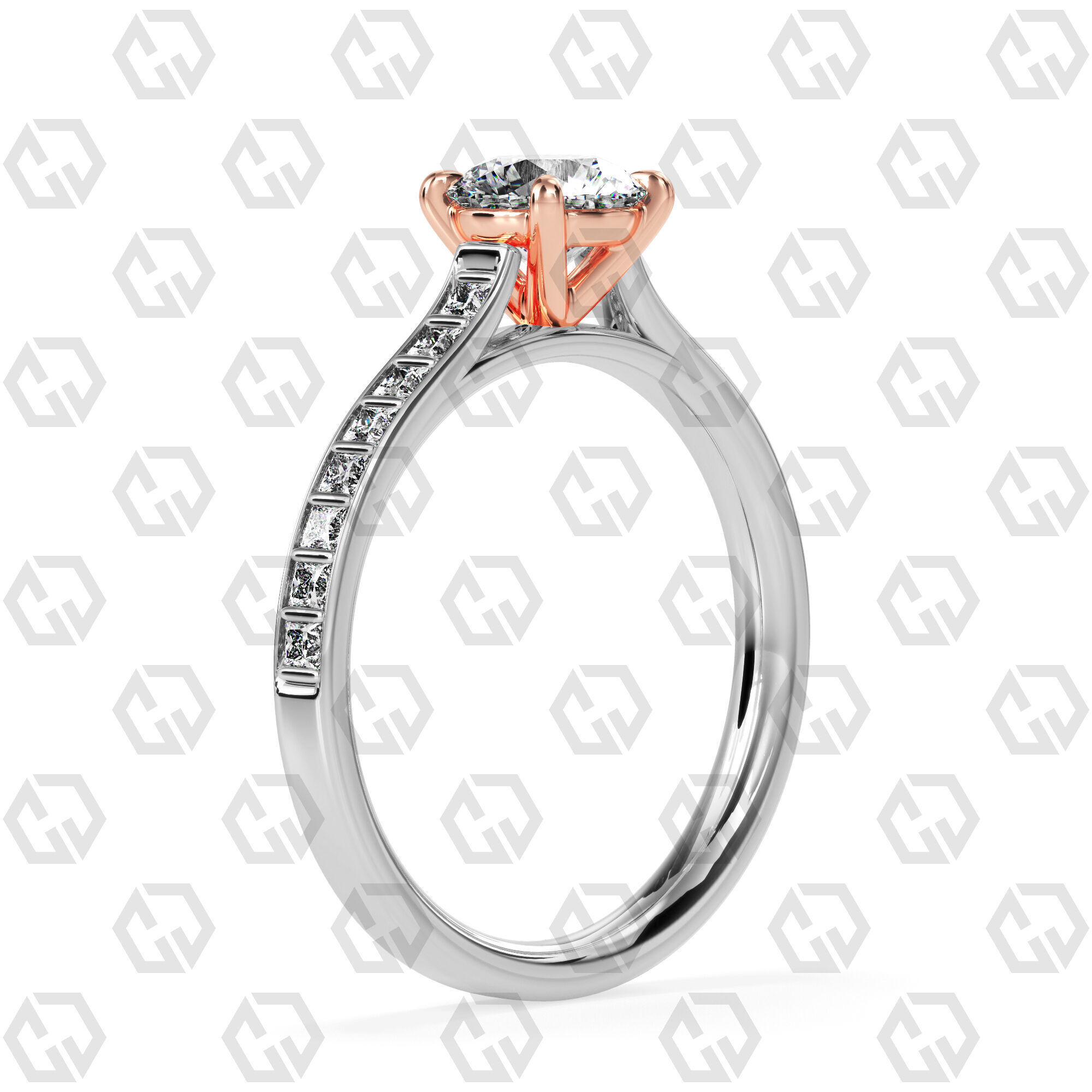 Ring 79 Round Shape and princess on shanks with Gems 3D print model_2