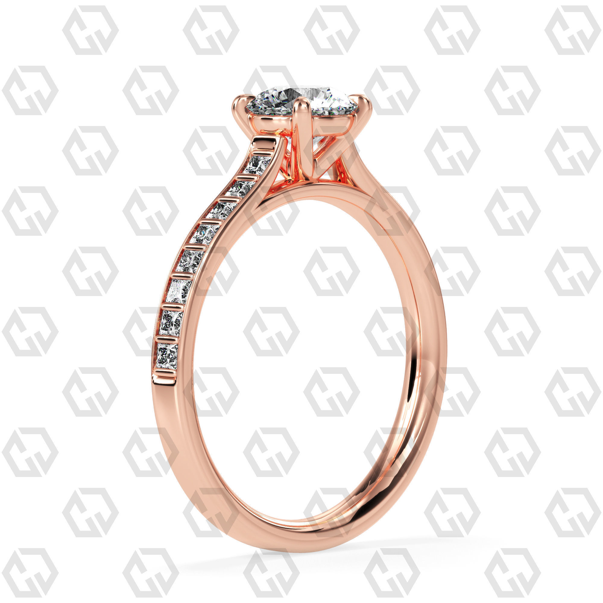 Ring 79 Round Shape and princess on shanks with Gems 3D print model_1