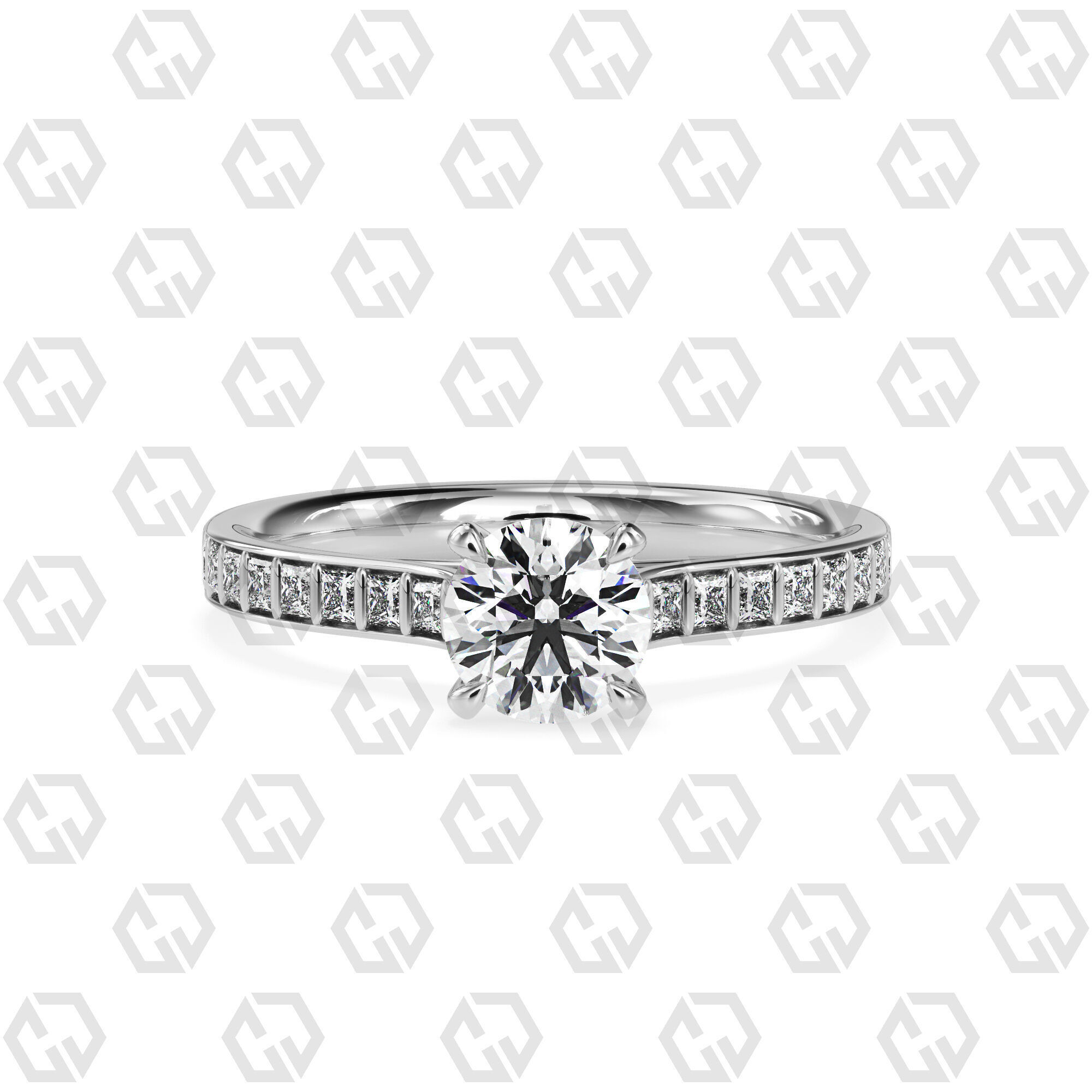 Ring 79 Round Shape and princess on shanks with Gems 3D print model_7