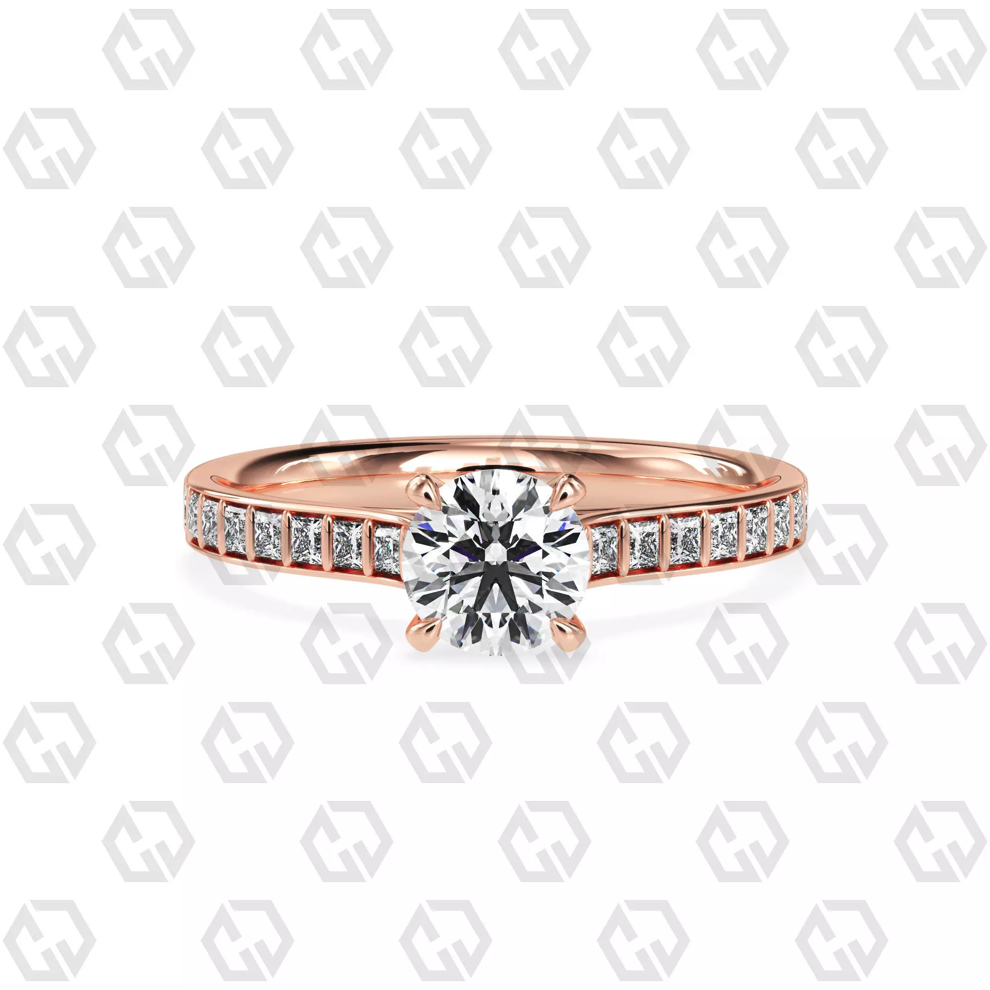 Ring 79 Round Shape and princess on shanks with Gems 3D print model_0