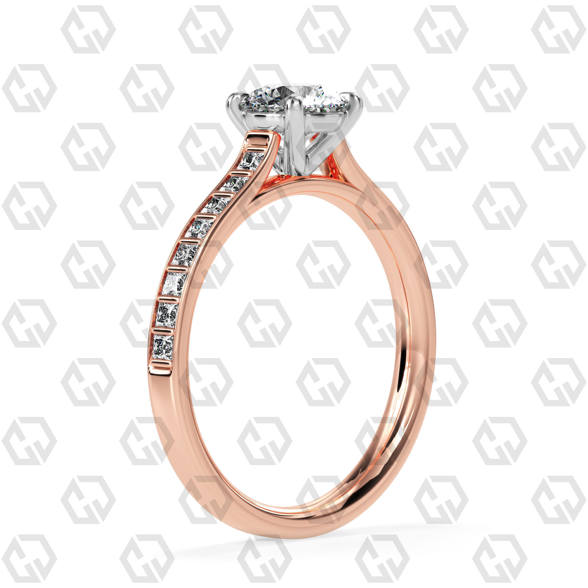 Ring 79 Round Shape and princess on shanks with Gems 3D print model_4