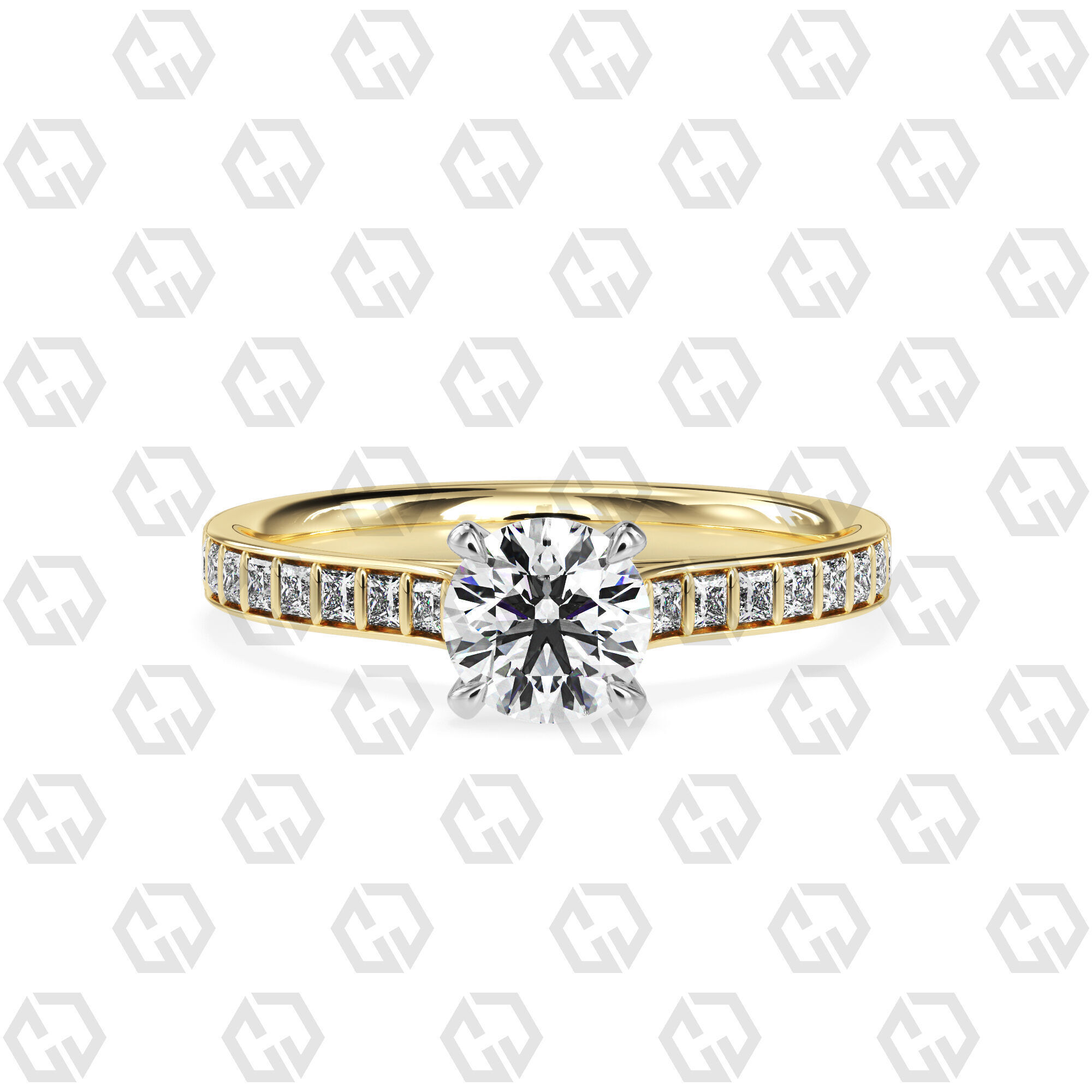 Ring 79 Round Shape and princess on shanks with Gems 3D print model_9