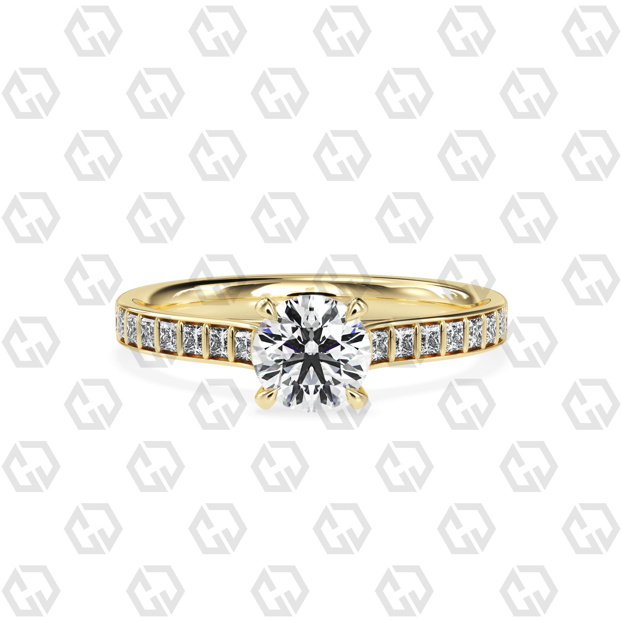 Ring 79 Round Shape and princess on shanks with Gems 3D print model_13