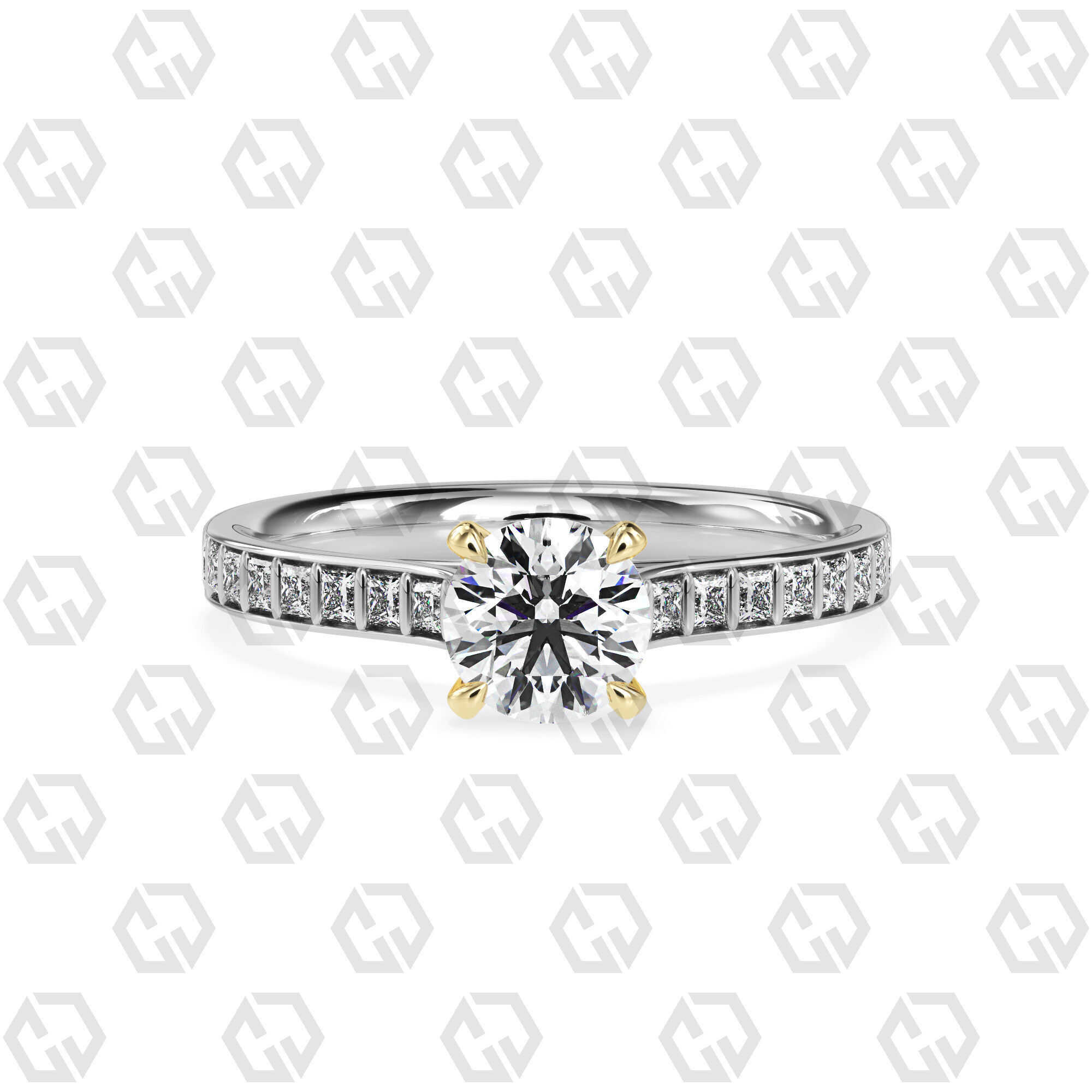 Ring 79 Round Shape and princess on shanks with Gems 3D print model_11