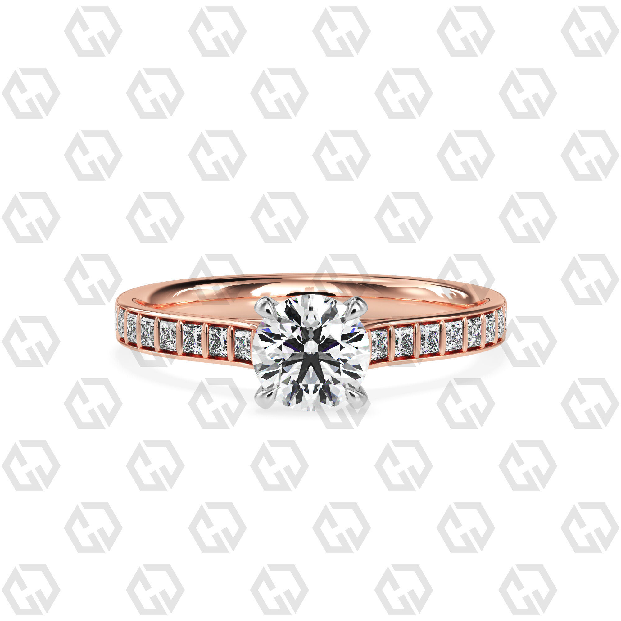 Ring 79 Round Shape and princess on shanks with Gems 3D print model_5