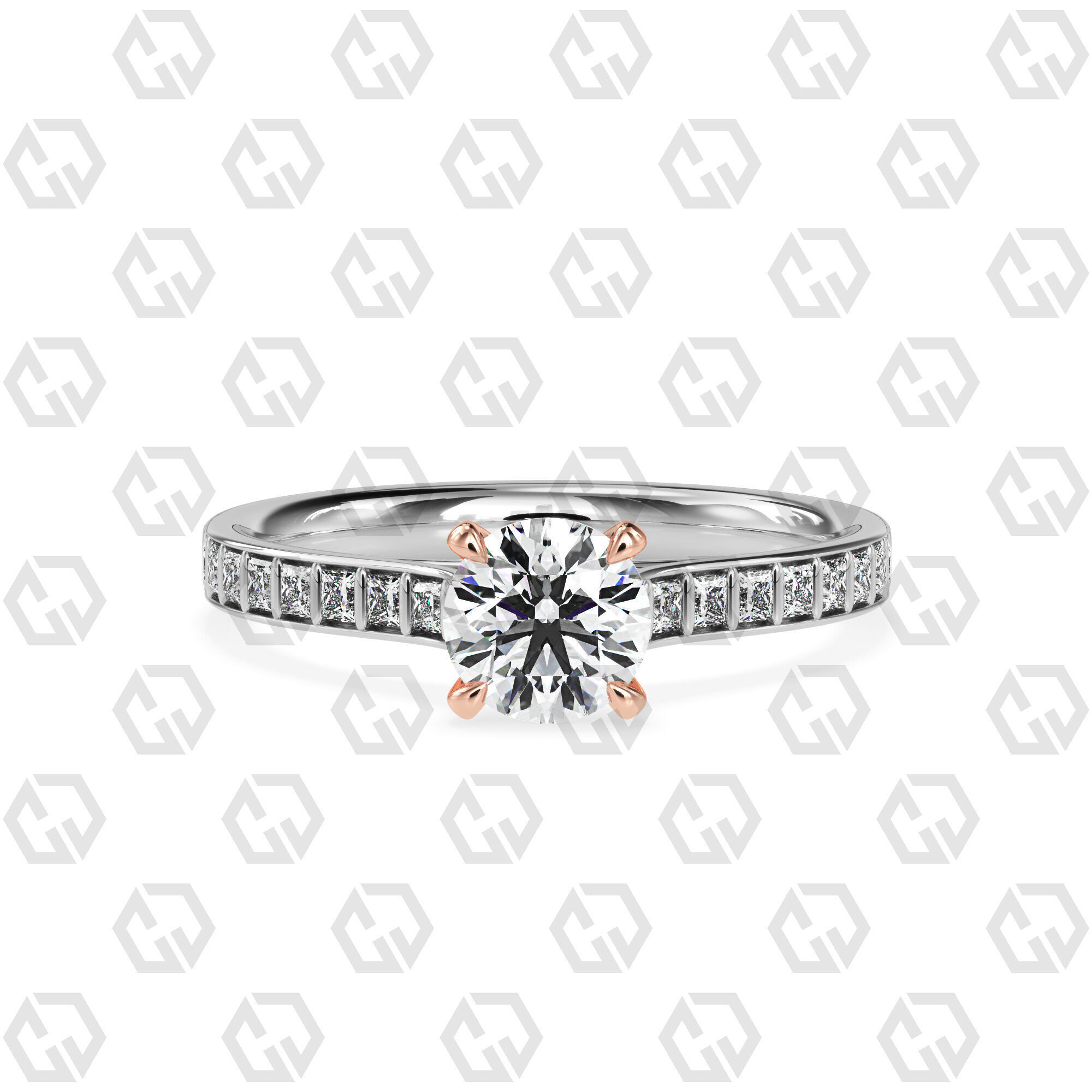 Ring 79 Round Shape and princess on shanks with Gems 3D print model_3