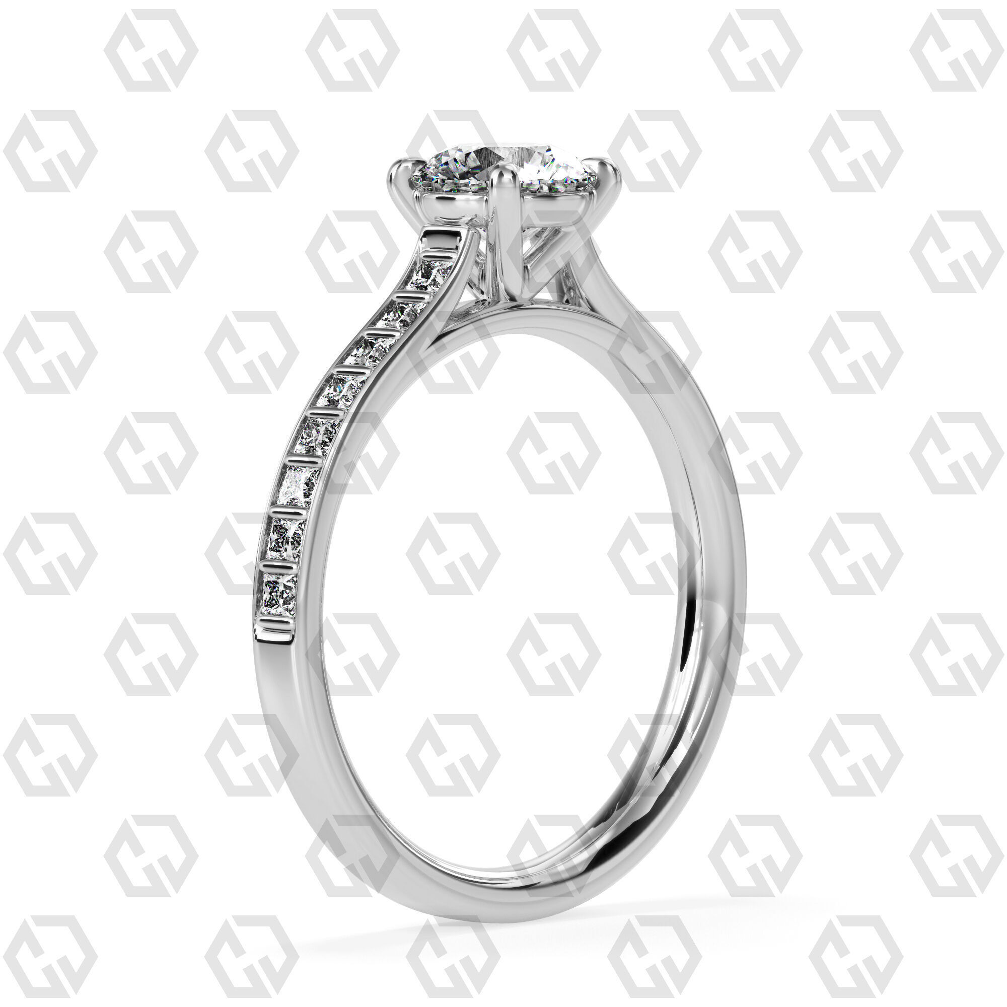 Ring 79 Round Shape and princess on shanks with Gems 3D print model_6