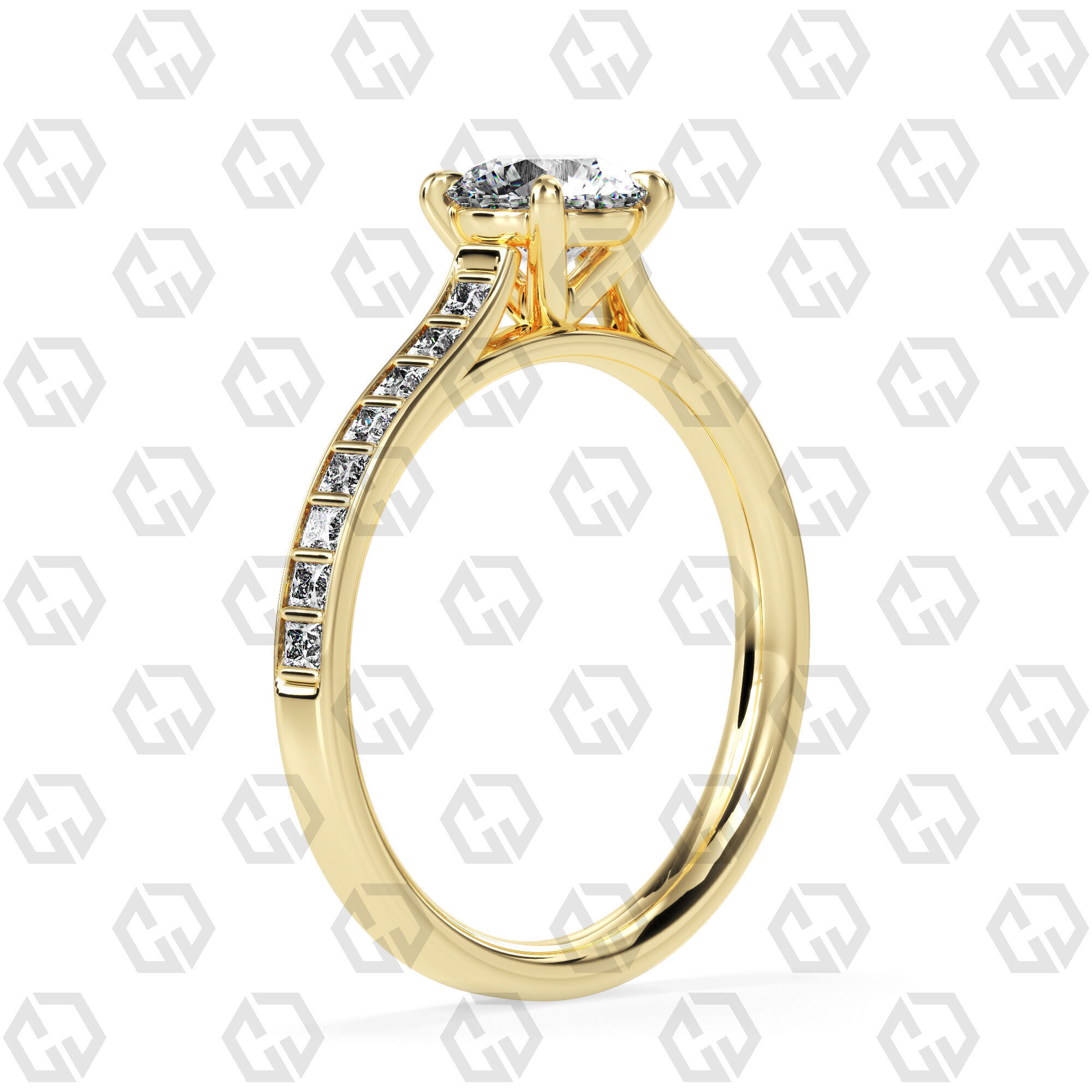 Ring 79 Round Shape and princess on shanks with Gems 3D print model_12