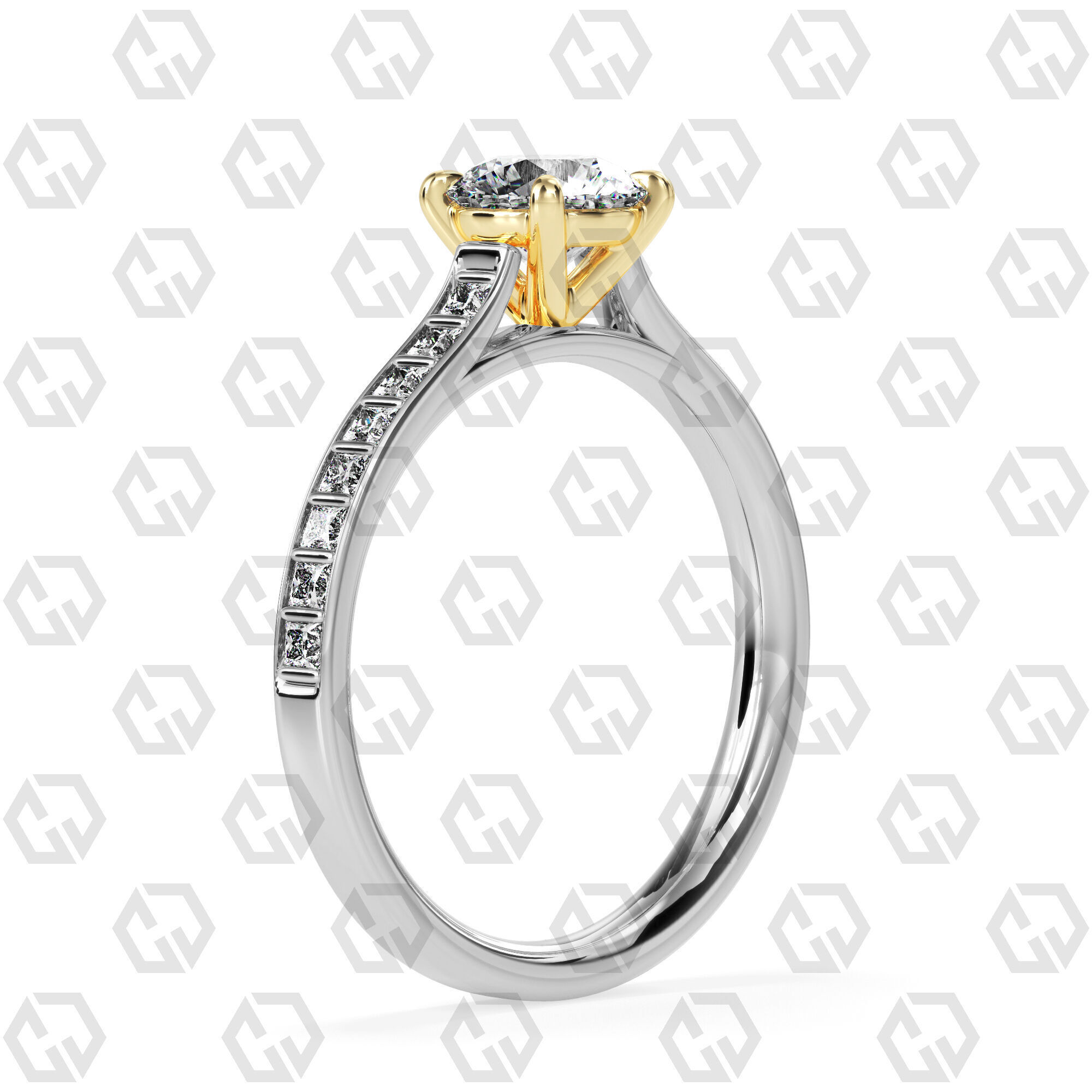 Ring 79 Round Shape and princess on shanks with Gems 3D print model_10