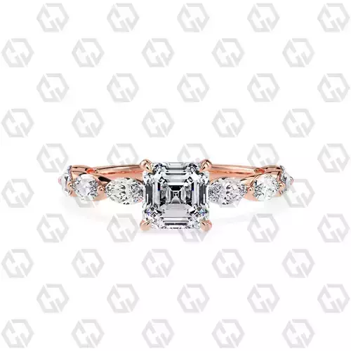 Ring 81 Asscher Shape marquise on shanks with Gems