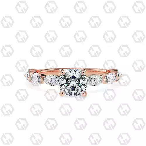 Ring 82 Cushion Shape marquise on shanks with Gems