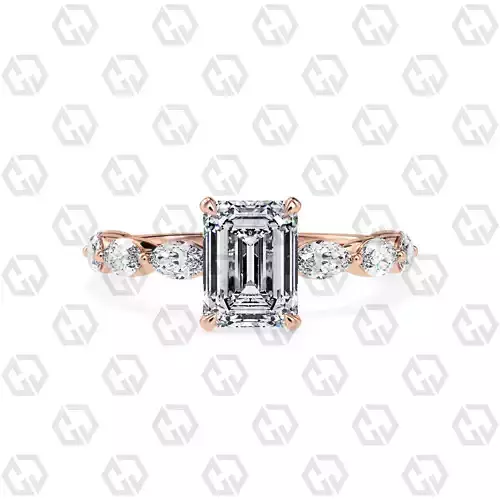 Ring 83 Emerald Shape marquise on shanks with Gems