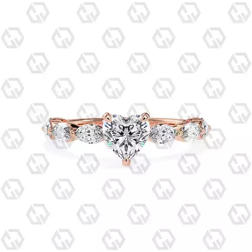 Ring 84 Heart Shape marquise on shanks with Gems