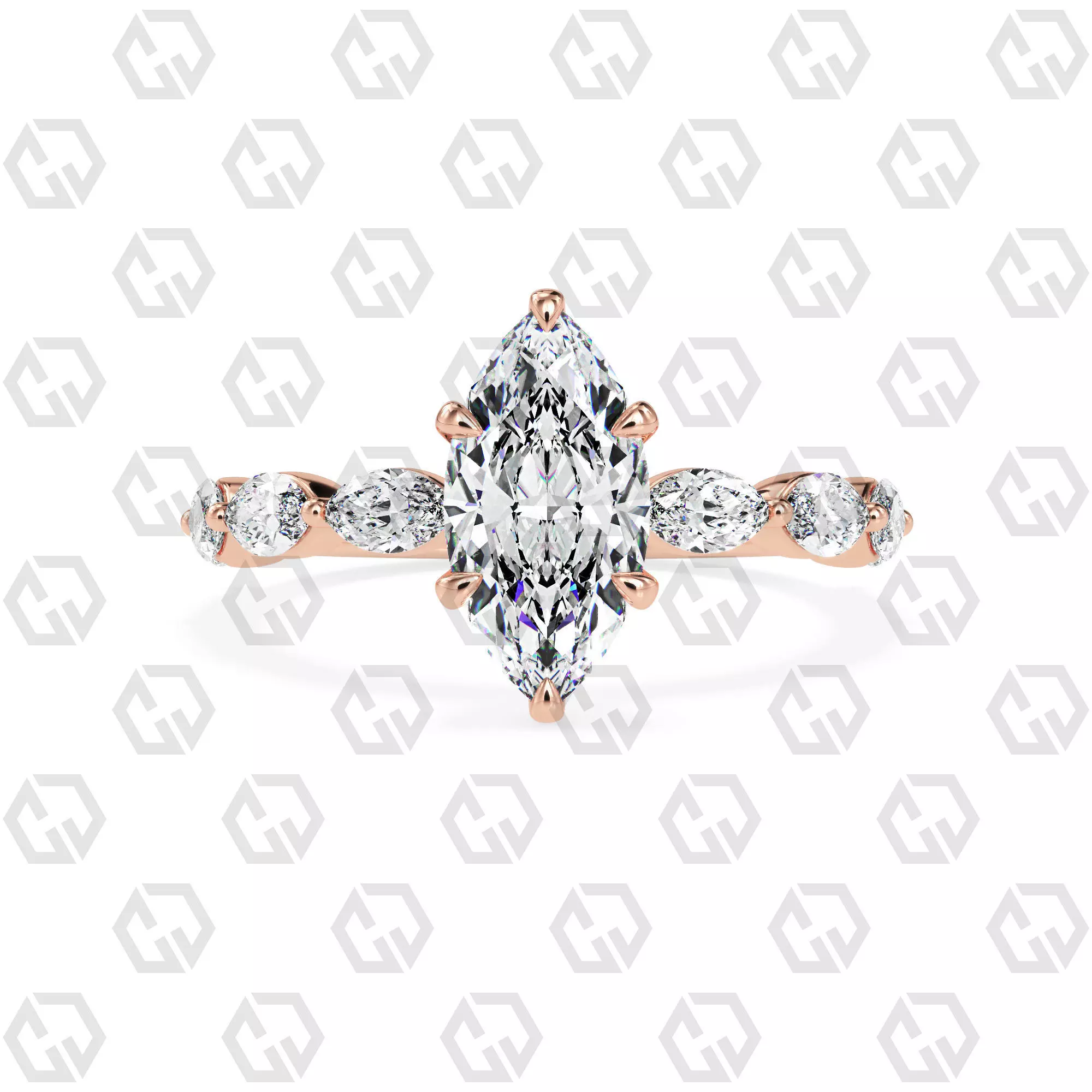 Ring 85 Marquise Shape marquise on shanks with Gems 3D print model_0