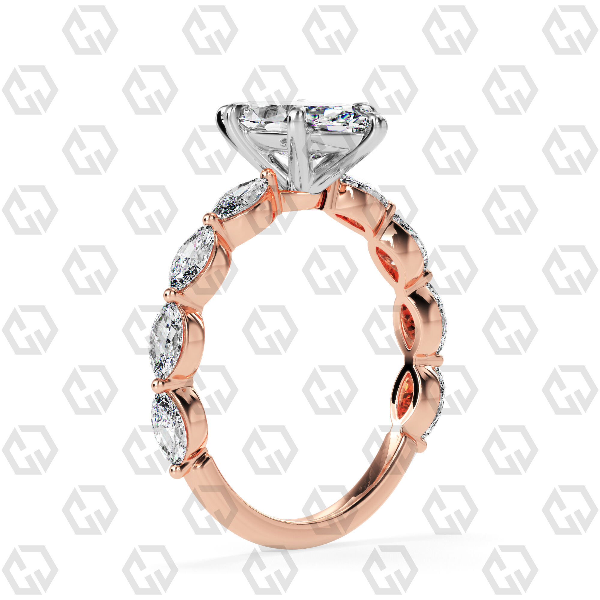 Ring 85 Marquise Shape marquise on shanks with Gems 3D print model_4