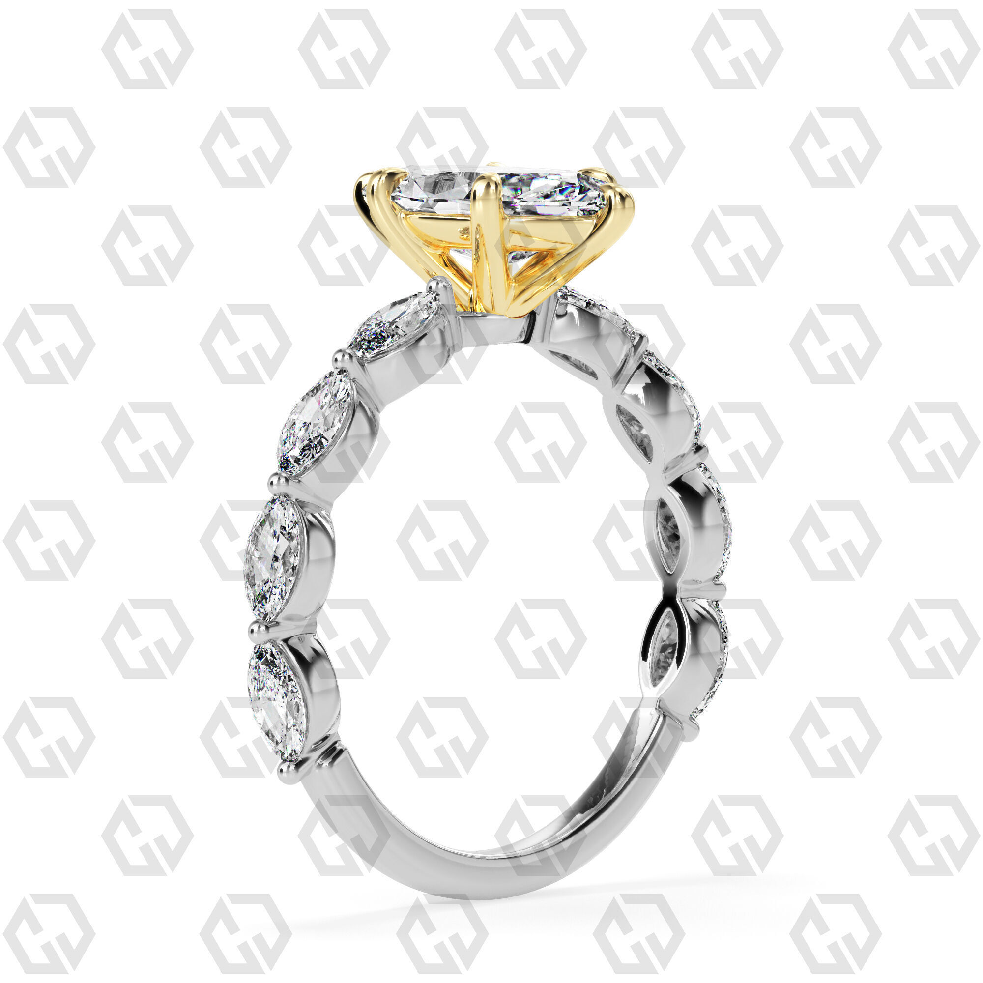 Ring 85 Marquise Shape marquise on shanks with Gems 3D print model_10