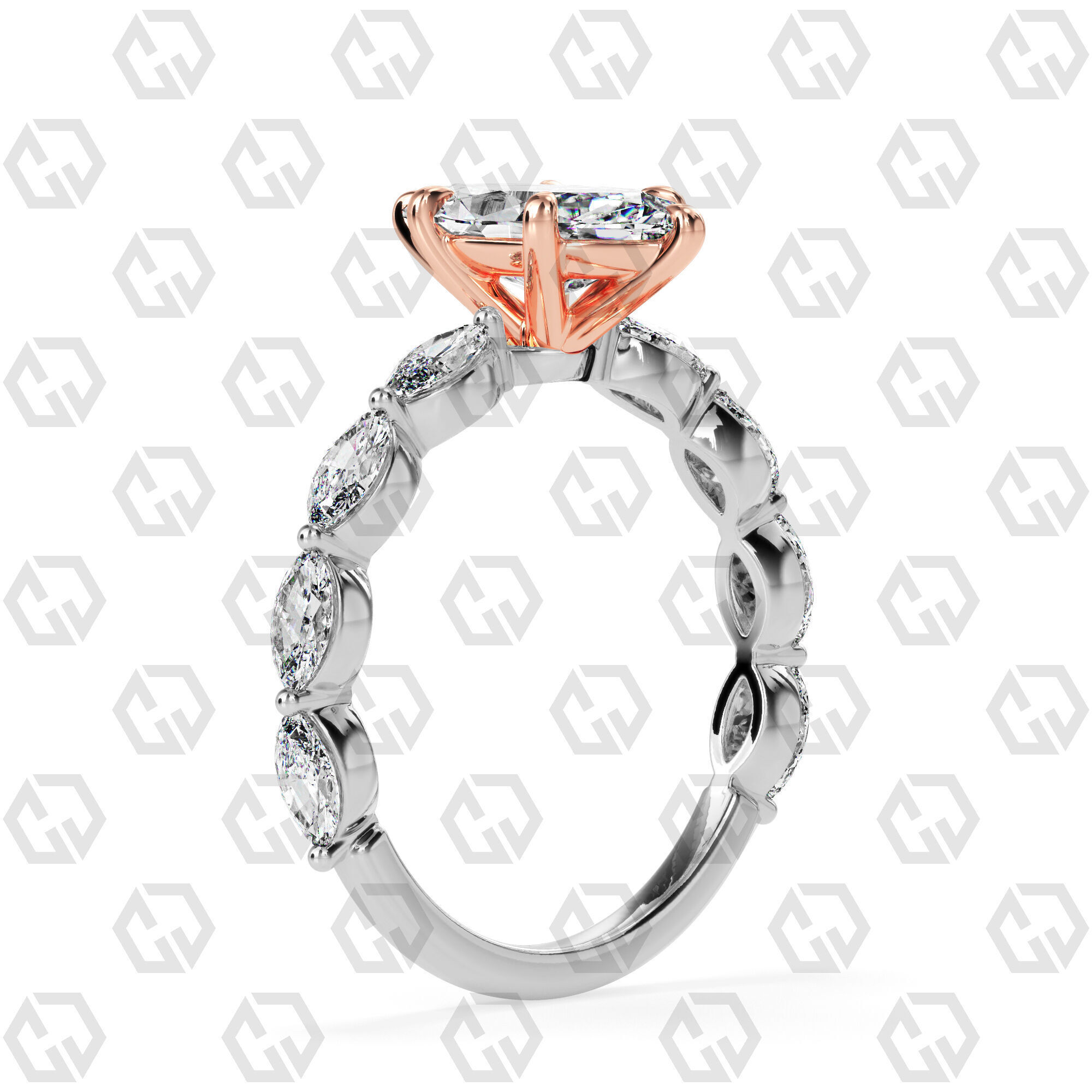 Ring 85 Marquise Shape marquise on shanks with Gems 3D print model_2