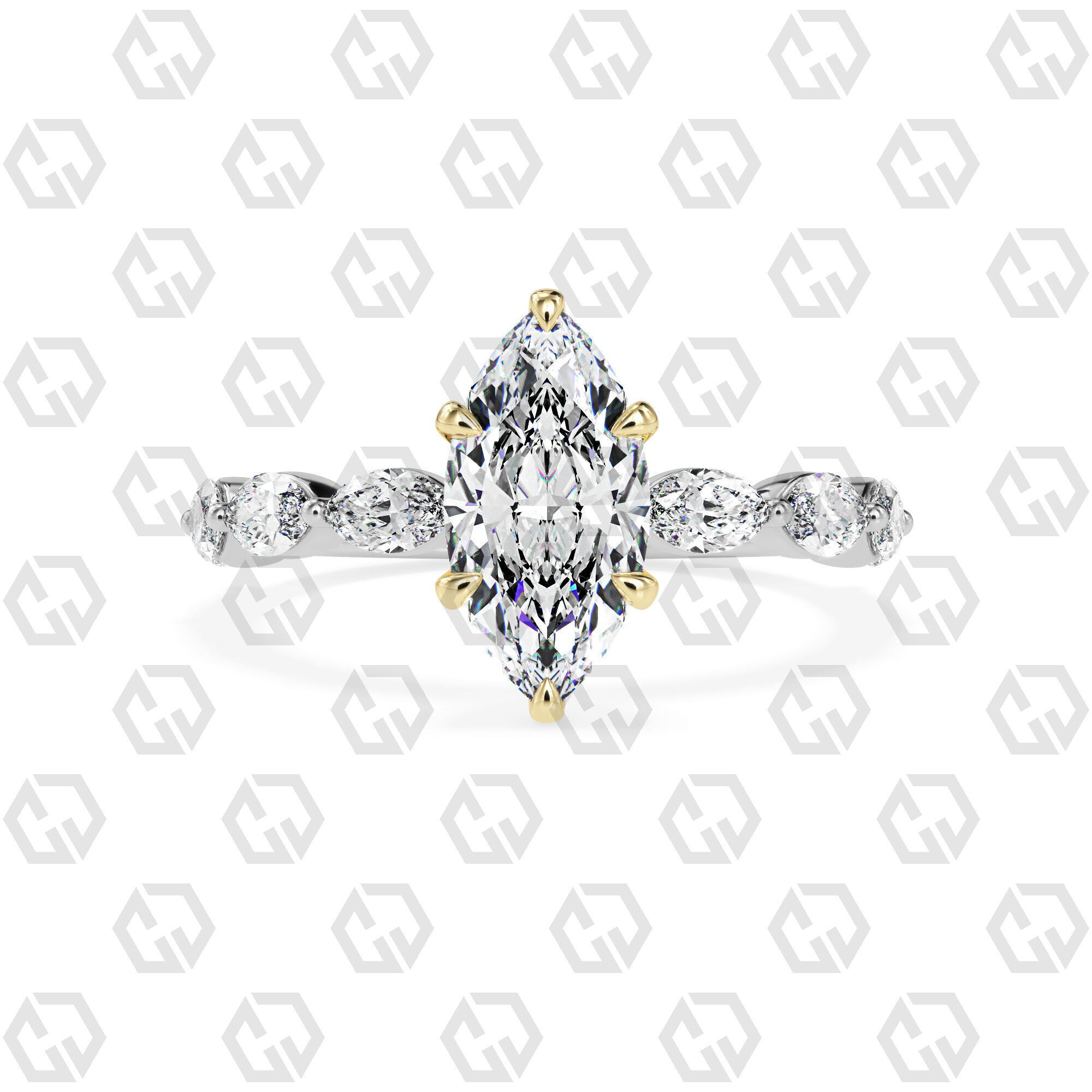 Ring 85 Marquise Shape marquise on shanks with Gems 3D print model_11