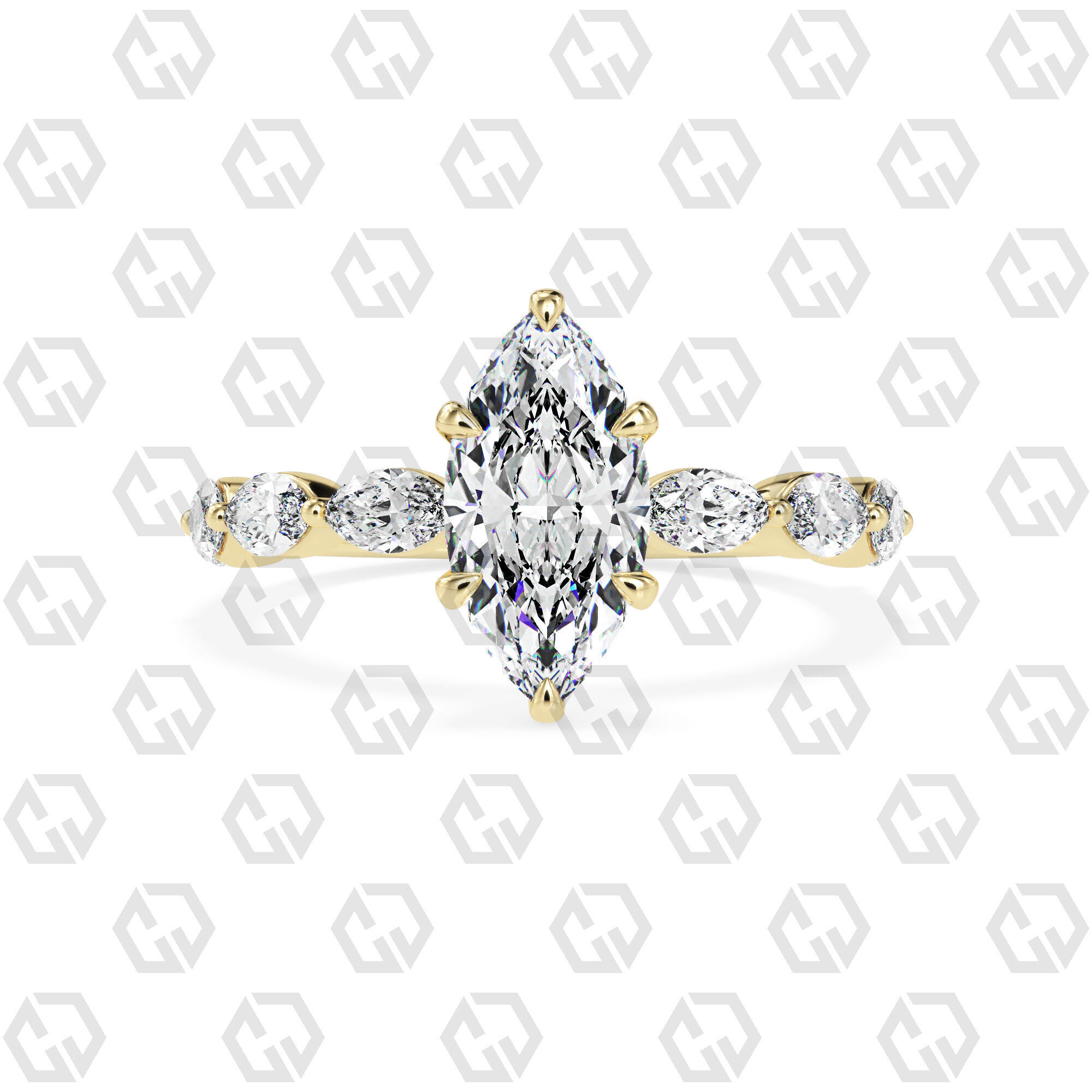 Ring 85 Marquise Shape marquise on shanks with Gems 3D print model_13