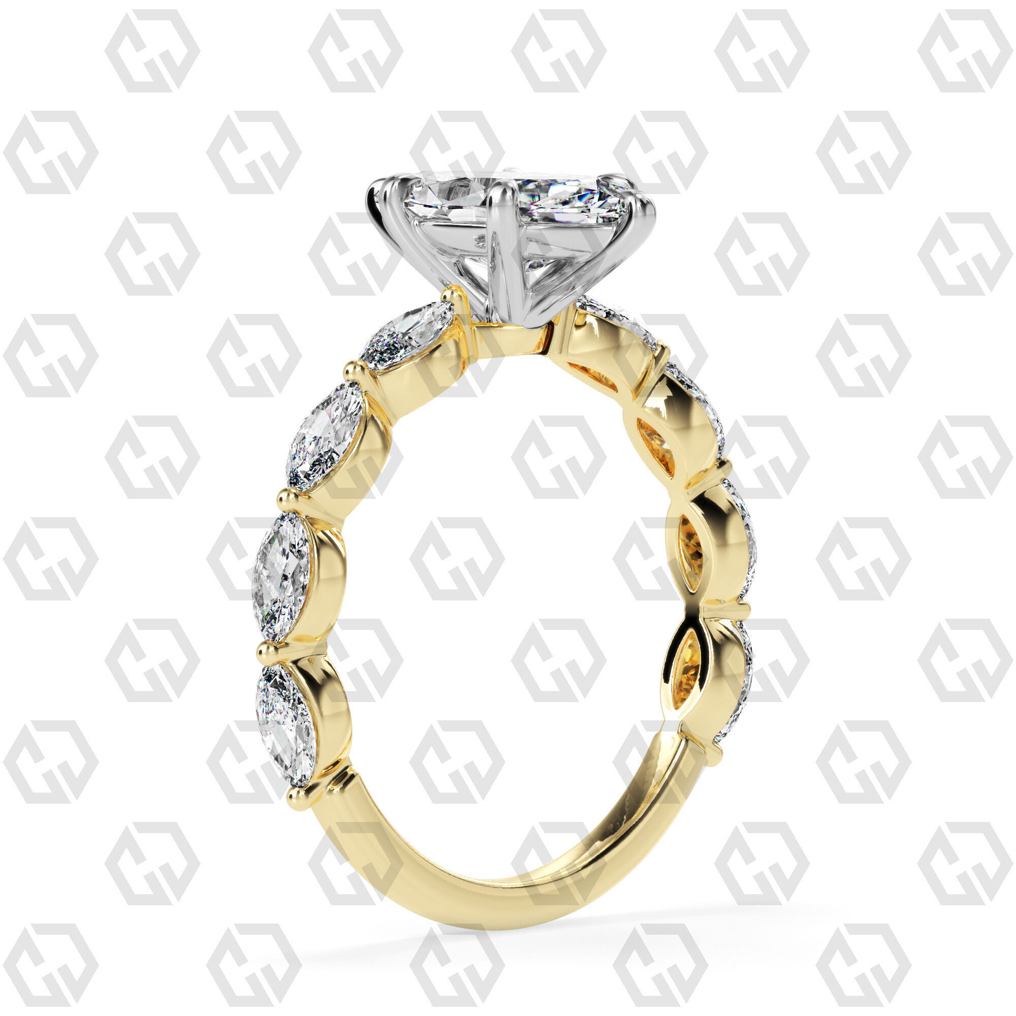 Ring 85 Marquise Shape marquise on shanks with Gems 3D print model_8