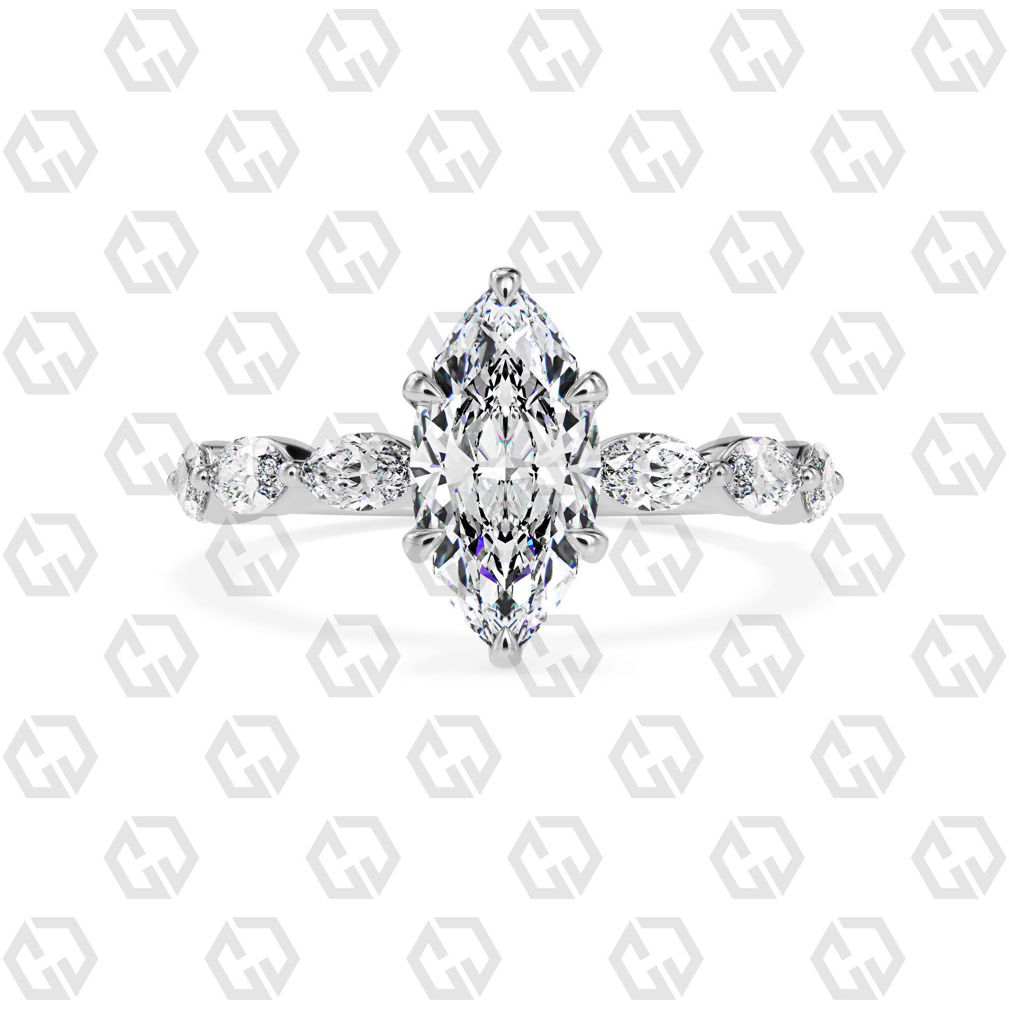 Ring 85 Marquise Shape marquise on shanks with Gems 3D print model_7