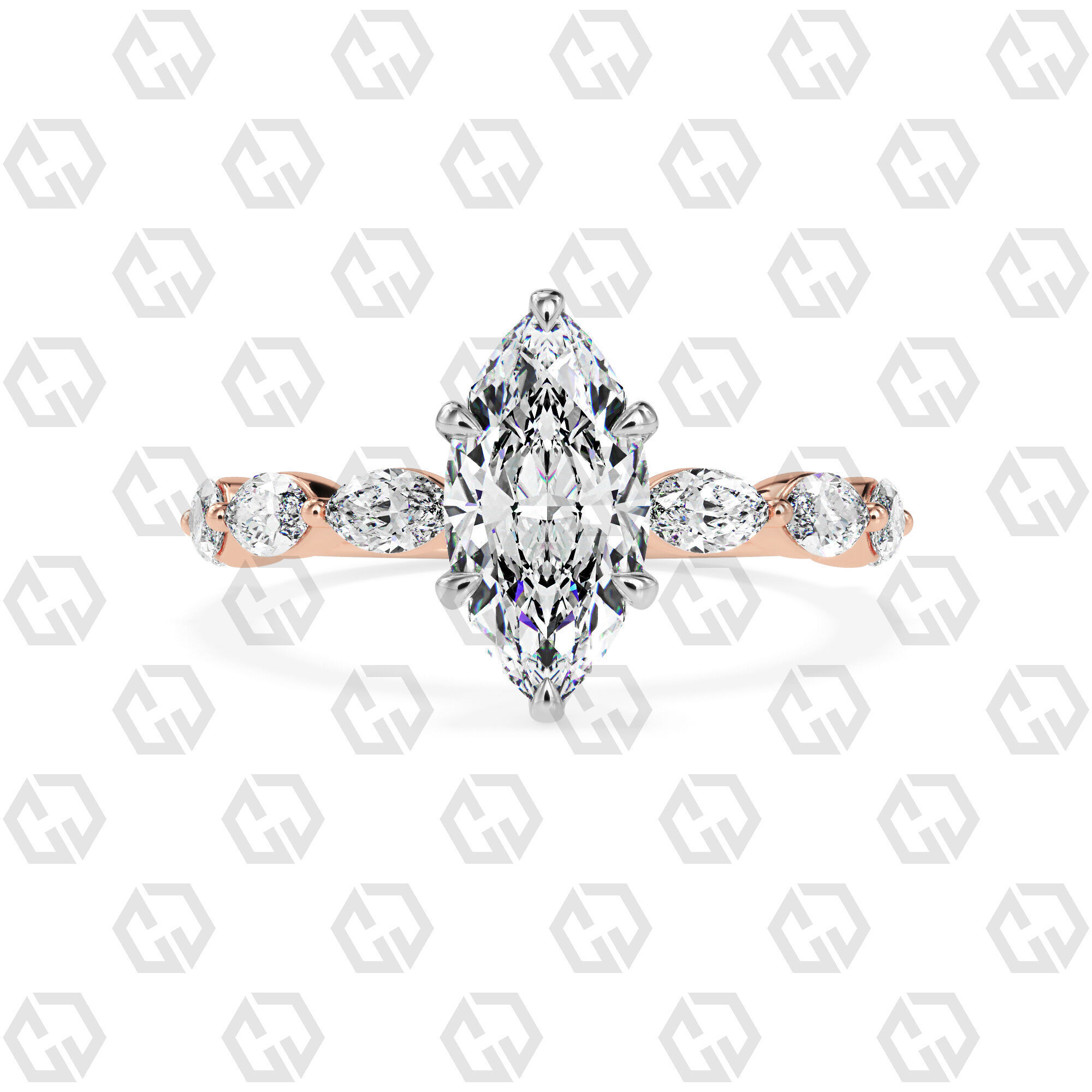 Ring 85 Marquise Shape marquise on shanks with Gems 3D print model_5