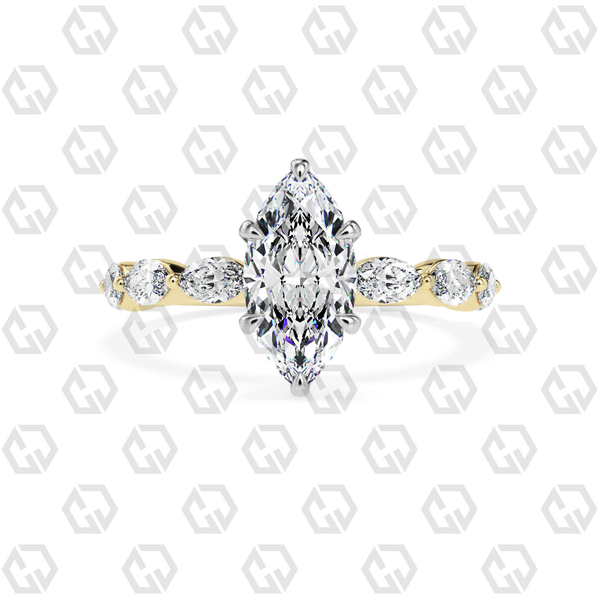 Ring 85 Marquise Shape marquise on shanks with Gems 3D print model_9