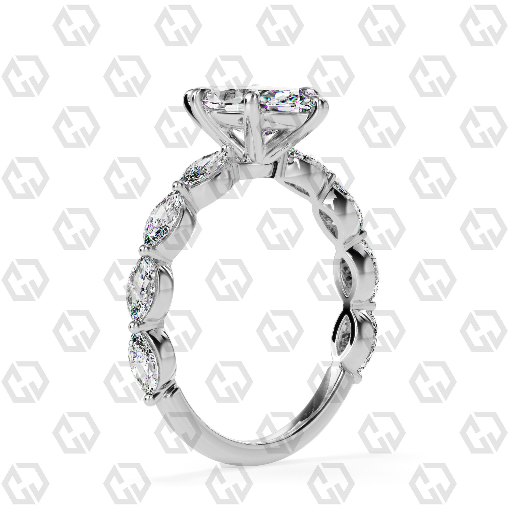 Ring 85 Marquise Shape marquise on shanks with Gems 3D print model_6