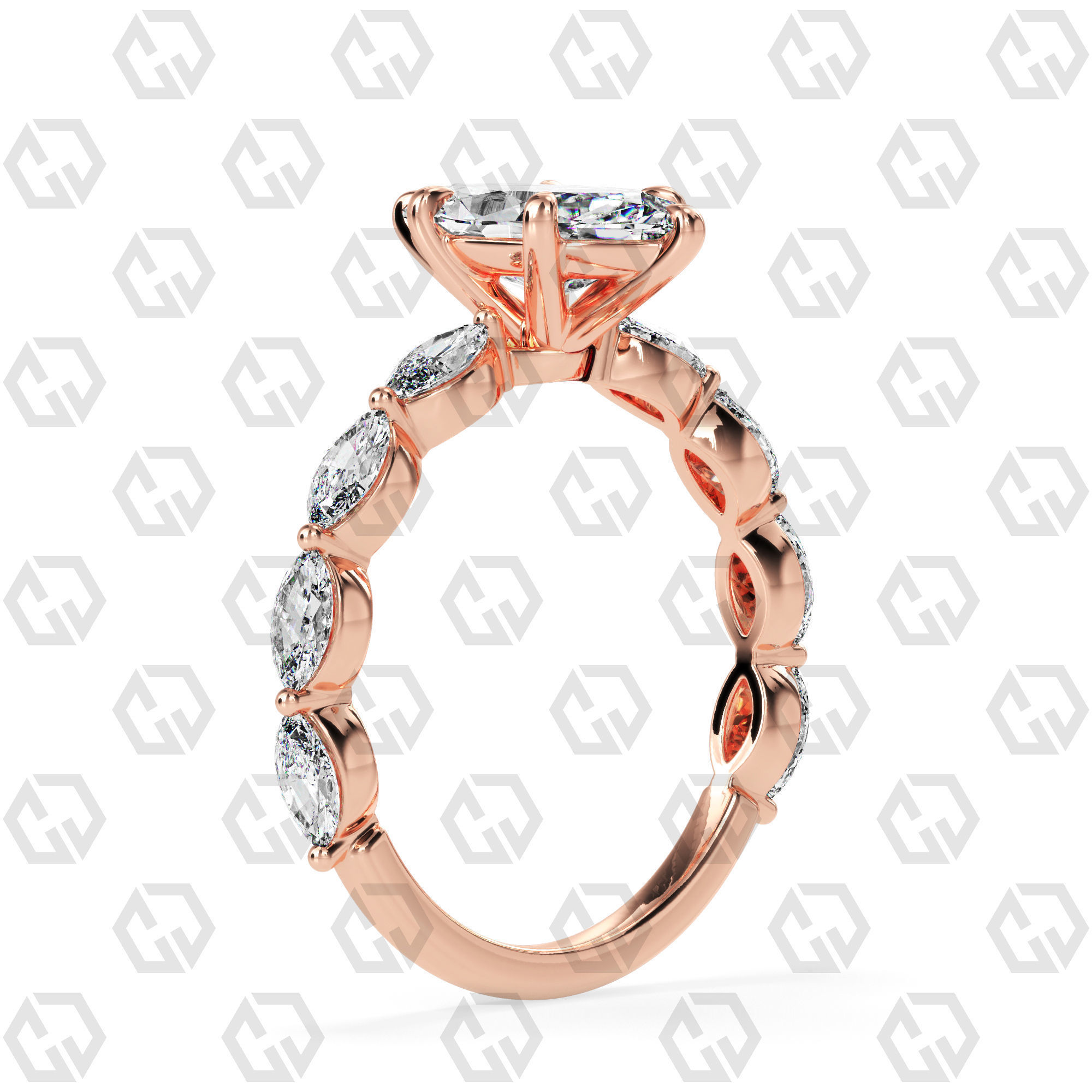 Ring 85 Marquise Shape marquise on shanks with Gems 3D print model_1