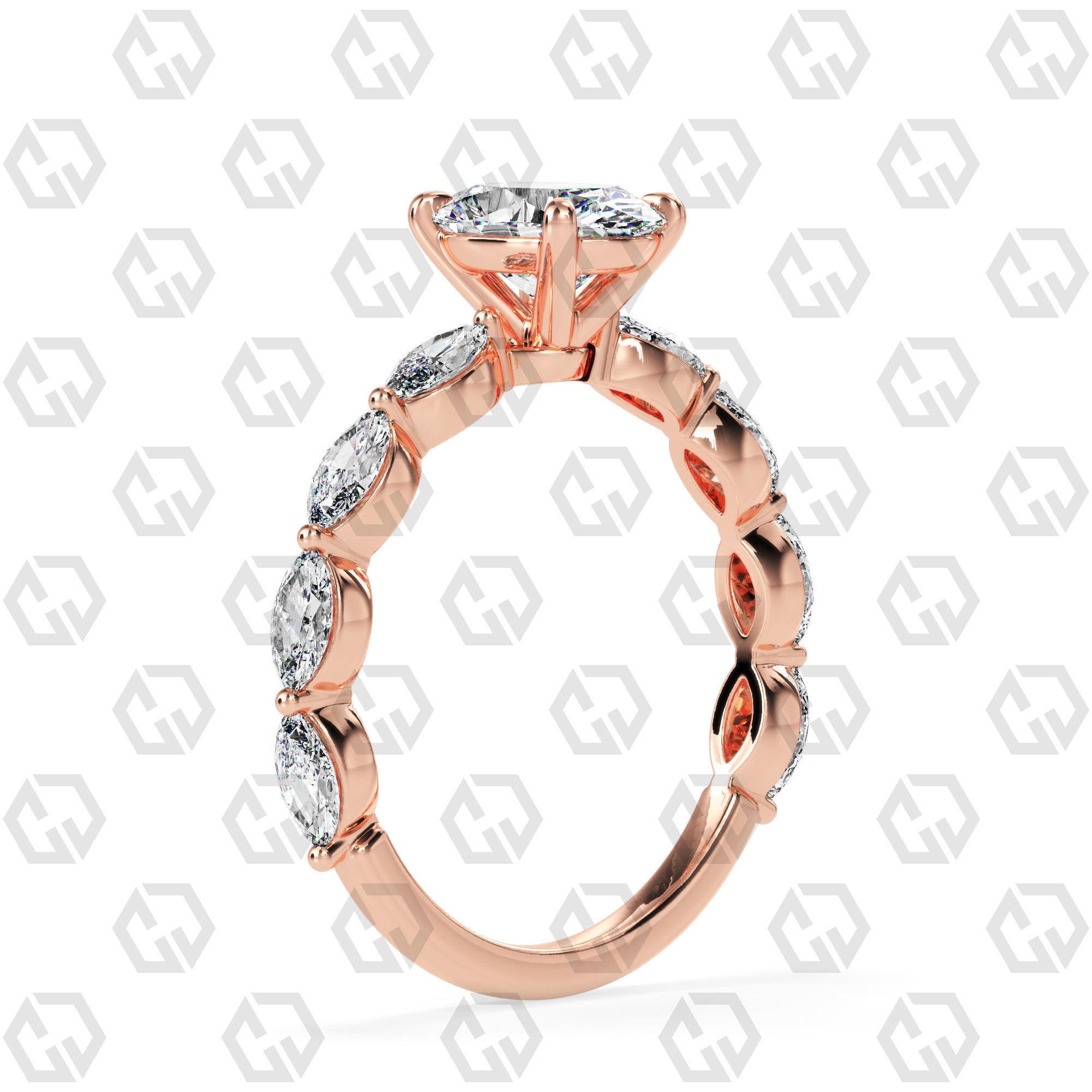 Ring 86 Oval Shape marquise on shanks with Gems 3D print model_1