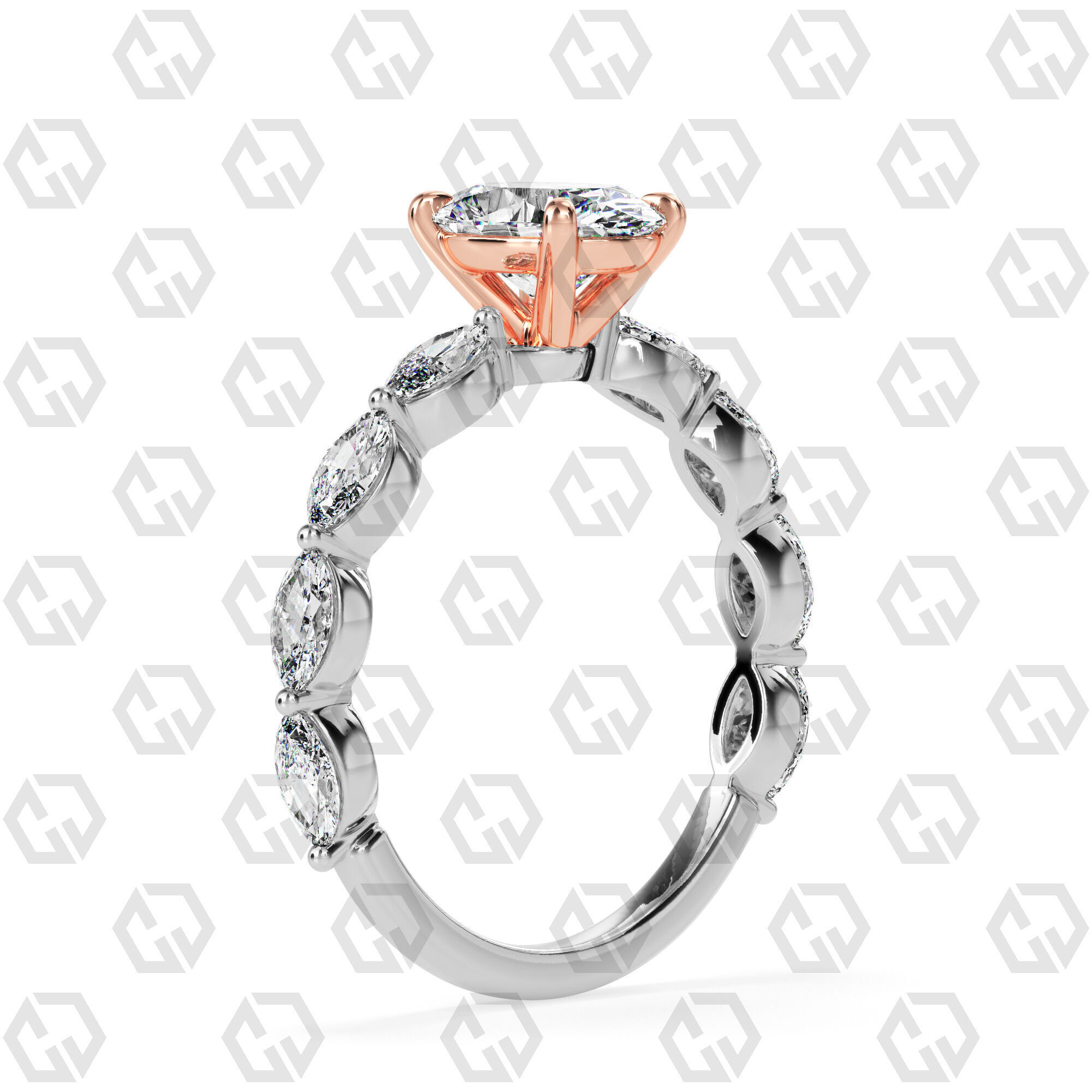 Ring 86 Oval Shape marquise on shanks with Gems 3D print model_2