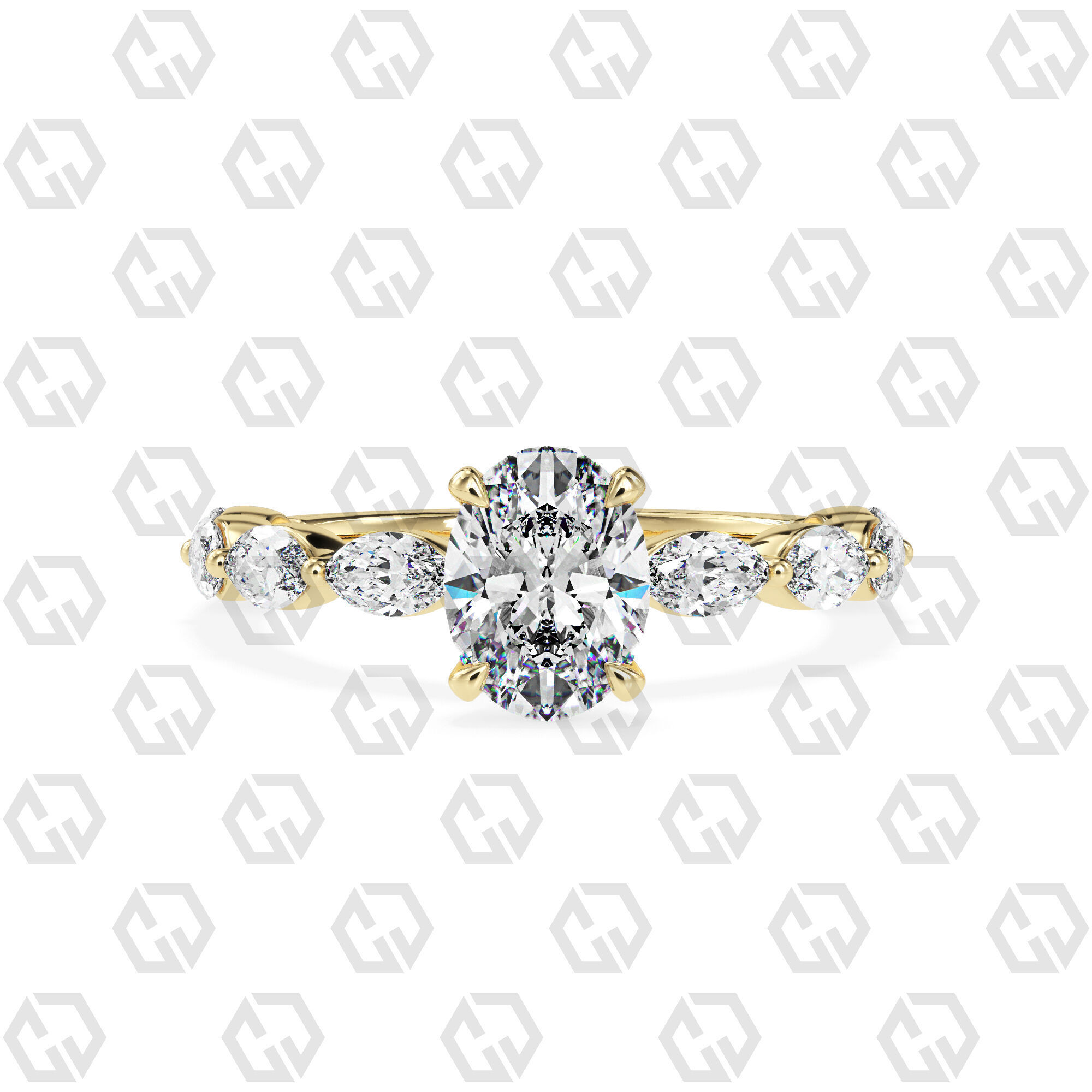 Ring 86 Oval Shape marquise on shanks with Gems 3D print model_13