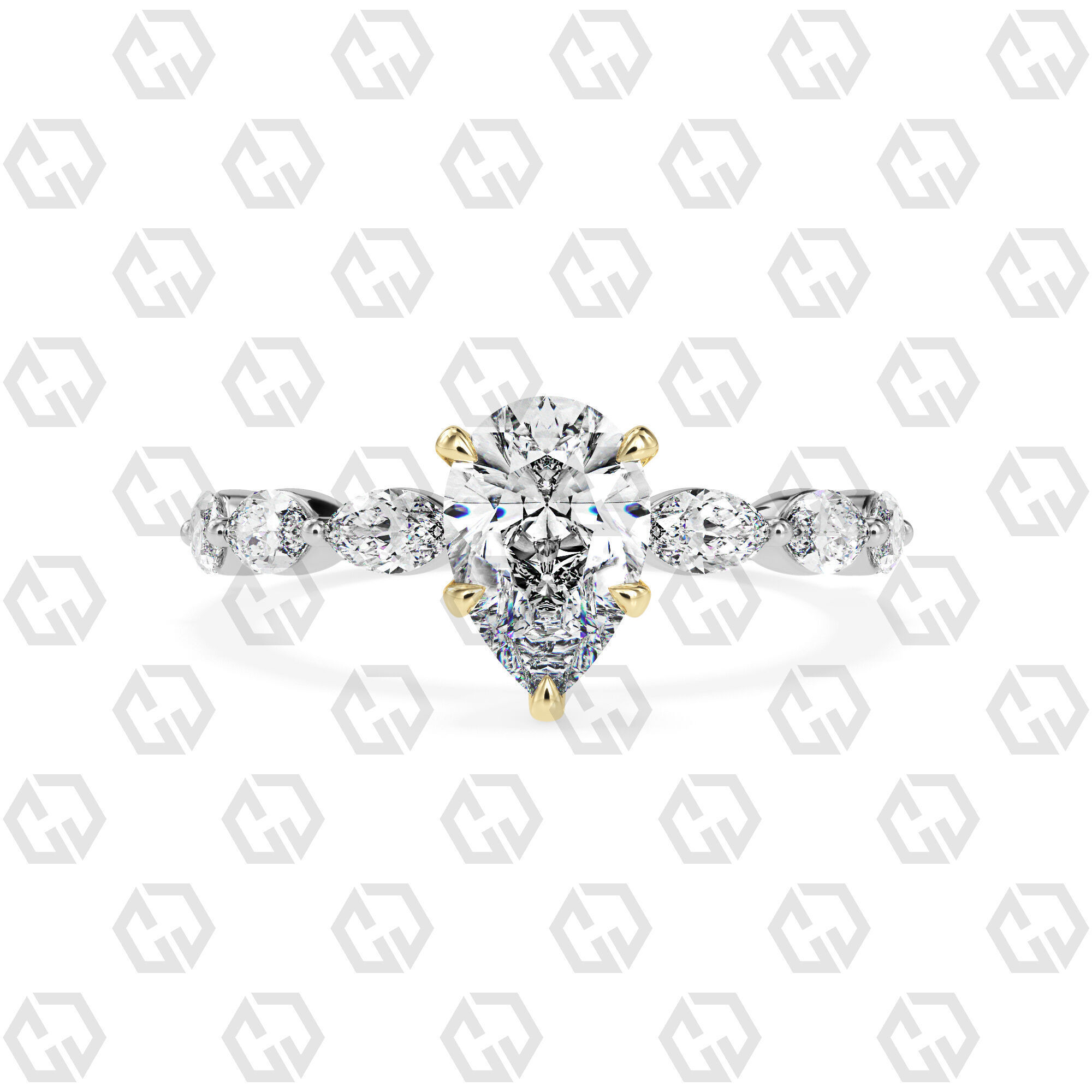 Ring 87 Pear Shape marquise on shanks with Gems 3D print model_11