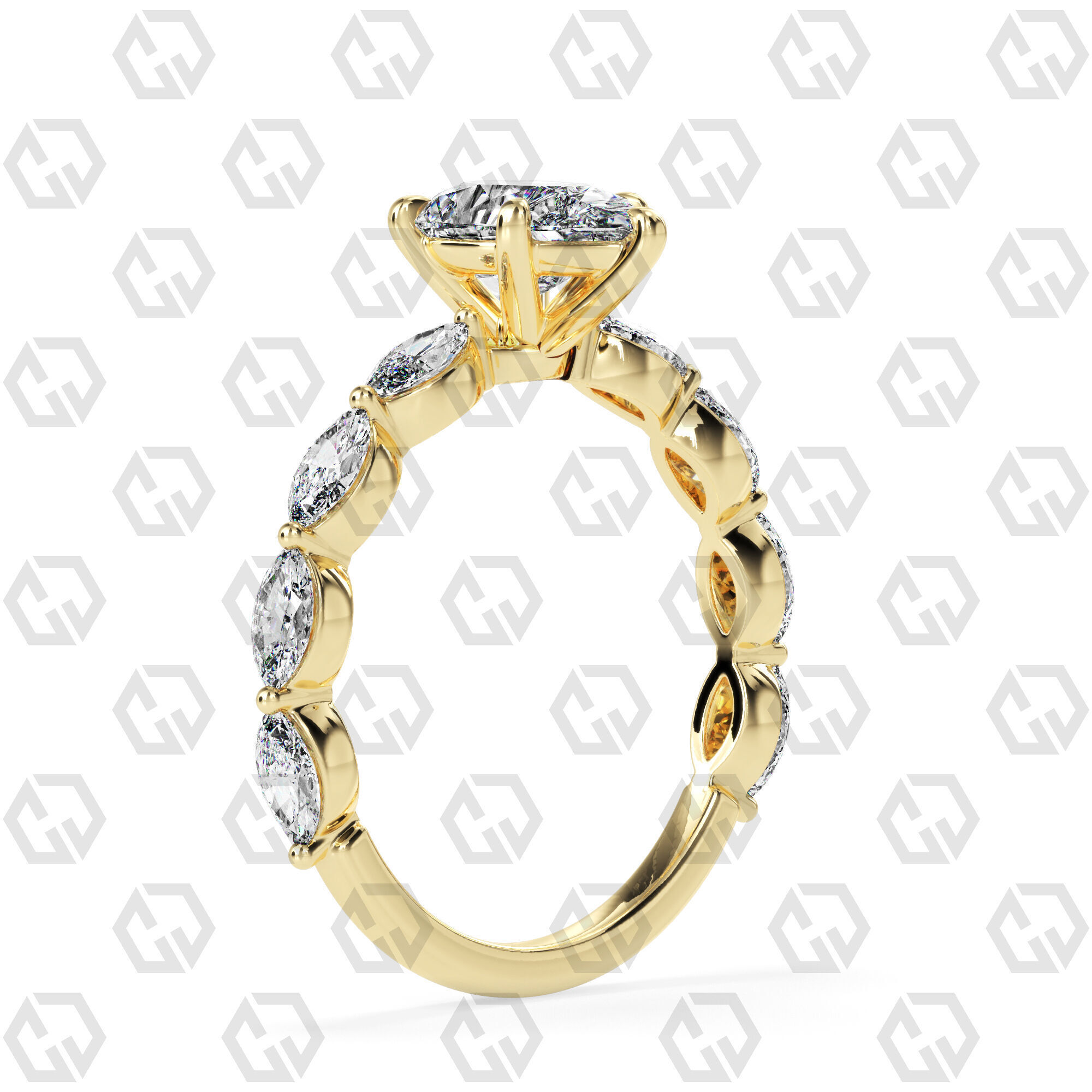 Ring 87 Pear Shape marquise on shanks with Gems 3D print model_12