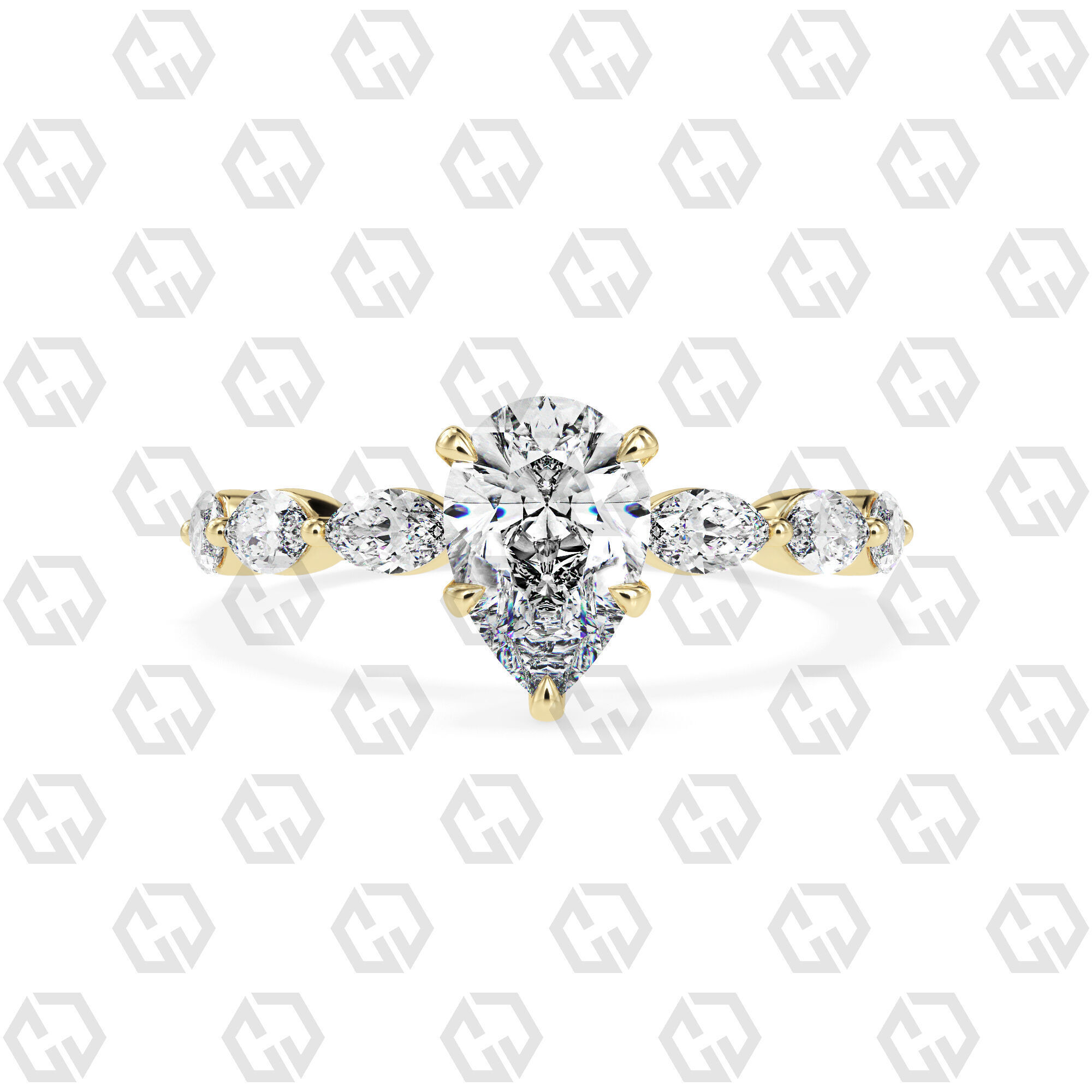 Ring 87 Pear Shape marquise on shanks with Gems 3D print model_13