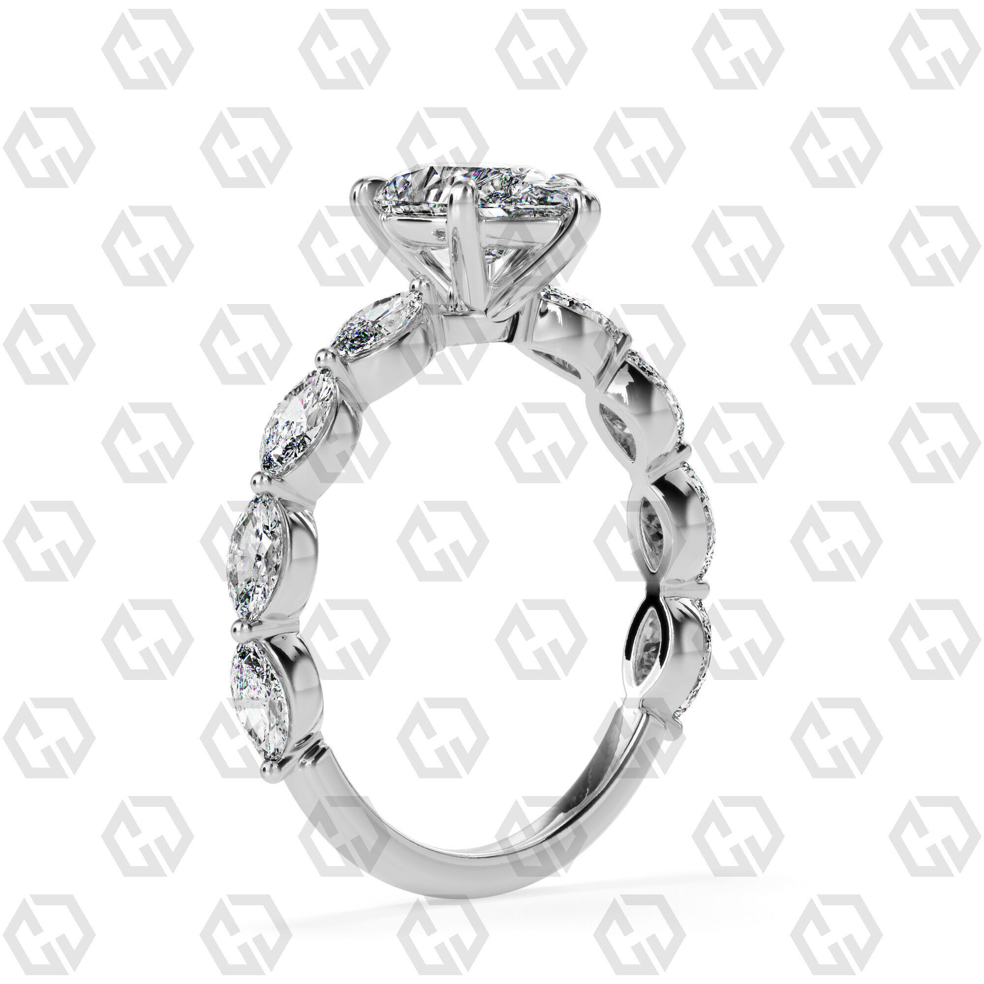 Ring 87 Pear Shape marquise on shanks with Gems 3D print model_6