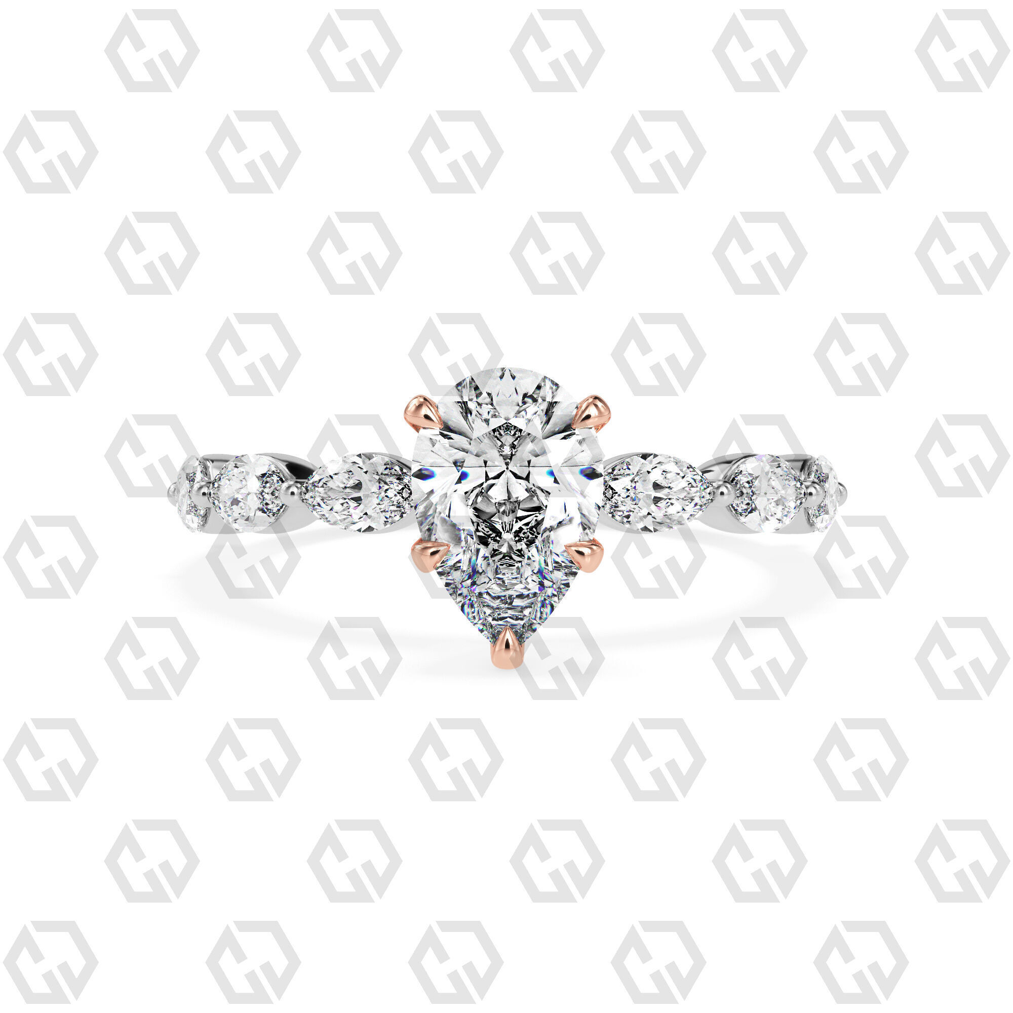 Ring 87 Pear Shape marquise on shanks with Gems 3D print model_3