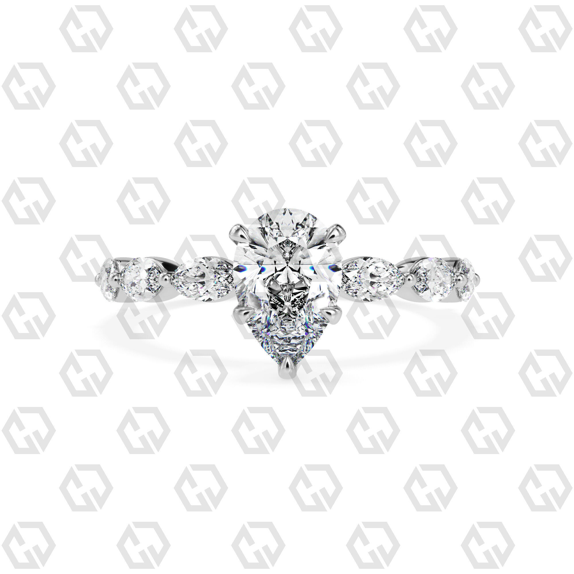 Ring 87 Pear Shape marquise on shanks with Gems 3D print model_7