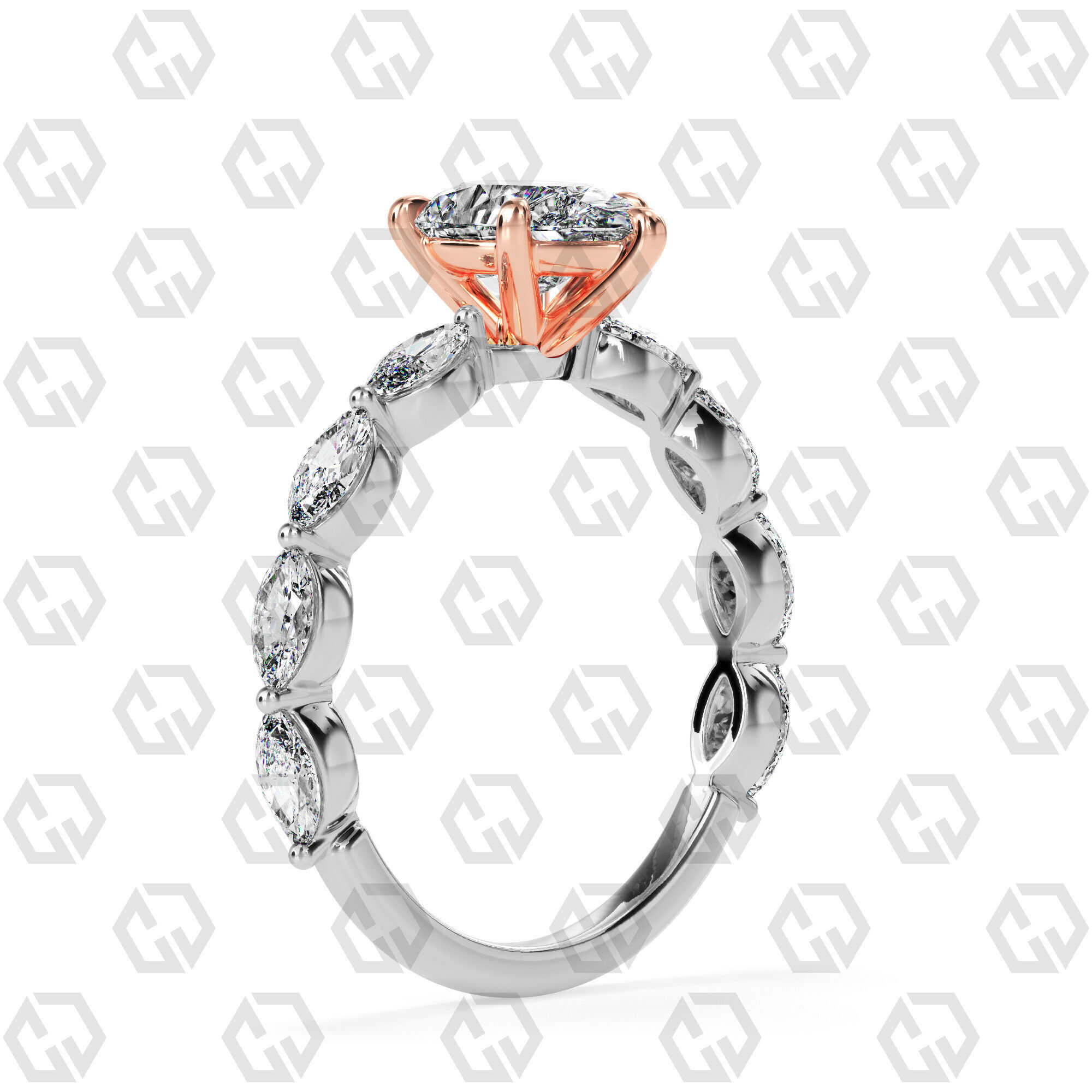 Ring 87 Pear Shape marquise on shanks with Gems 3D print model_2