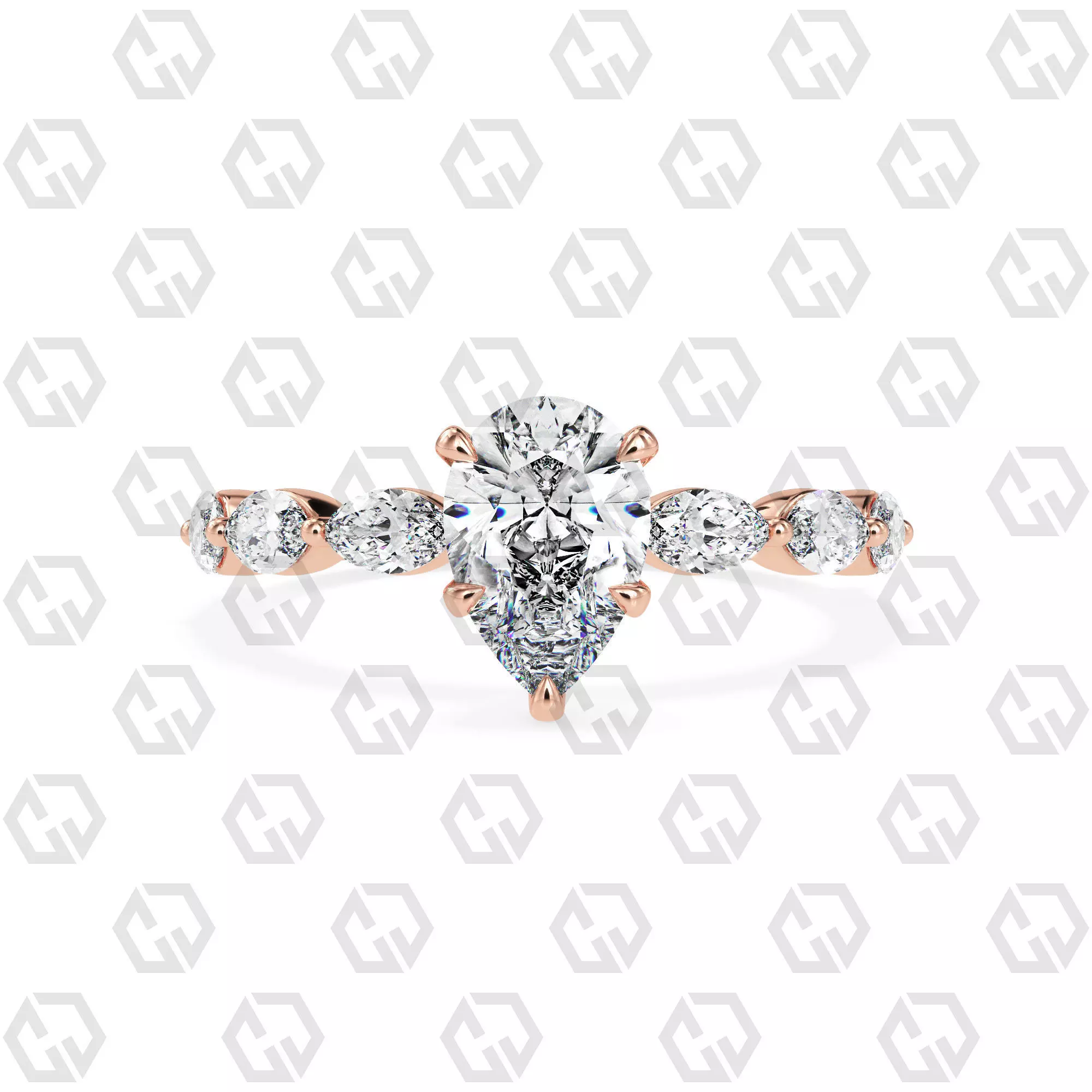 Ring 87 Pear Shape marquise on shanks with Gems 3D print model_0