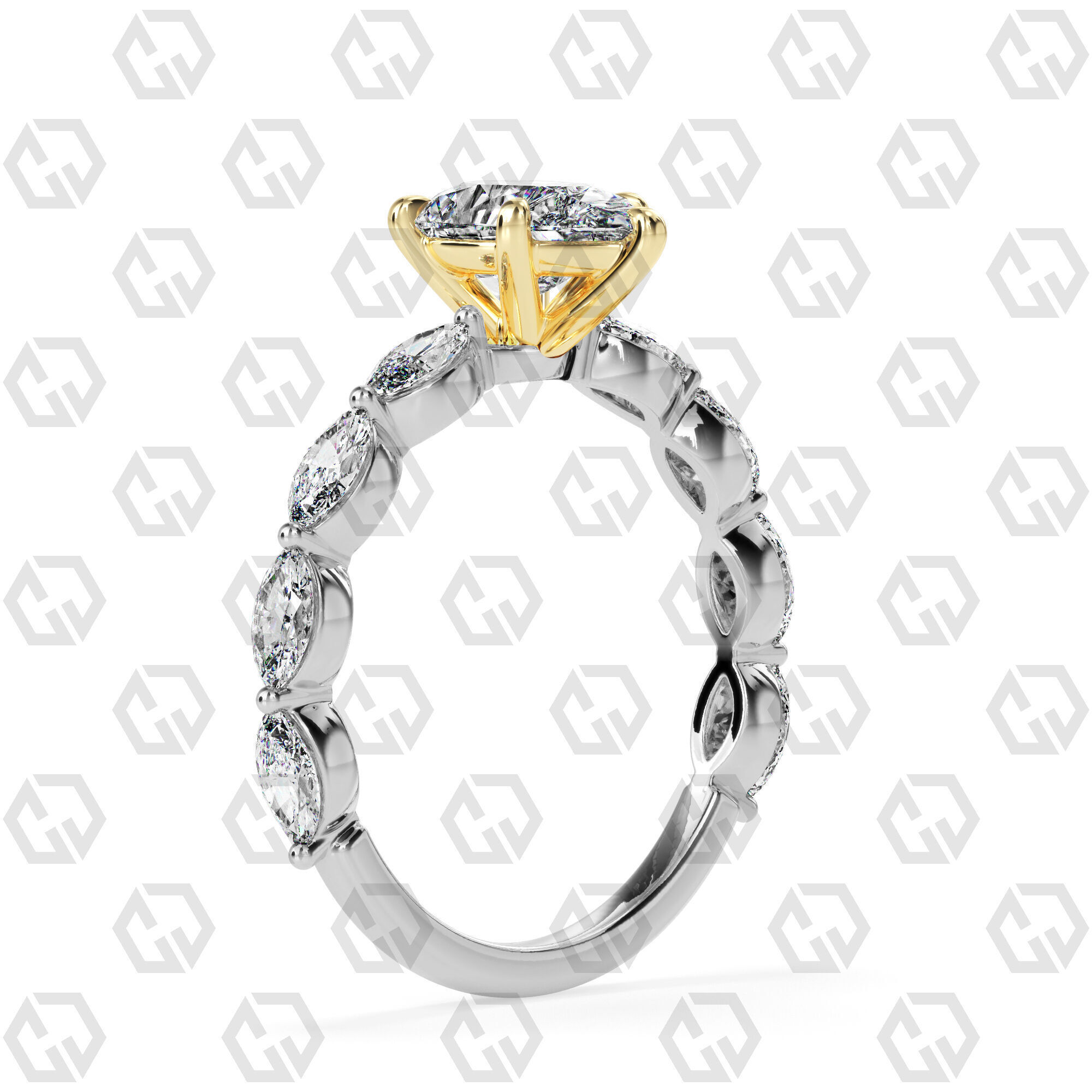 Ring 87 Pear Shape marquise on shanks with Gems 3D print model_10